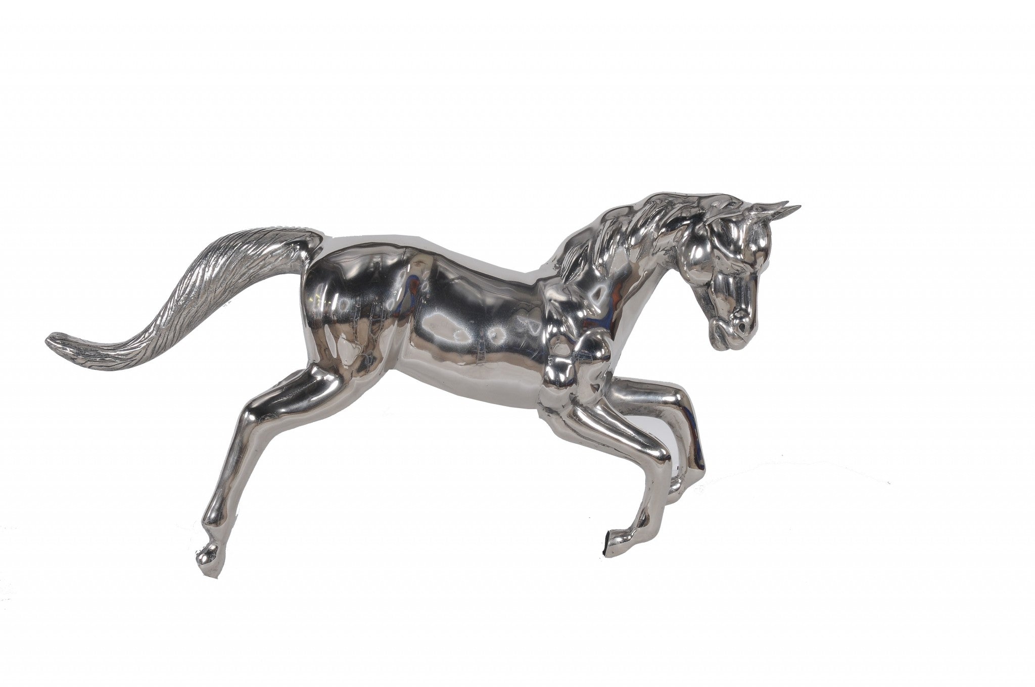 19" Nickel Metal Horse Figurine Tabletop Sculpture-Sculptures-DECOROLALA