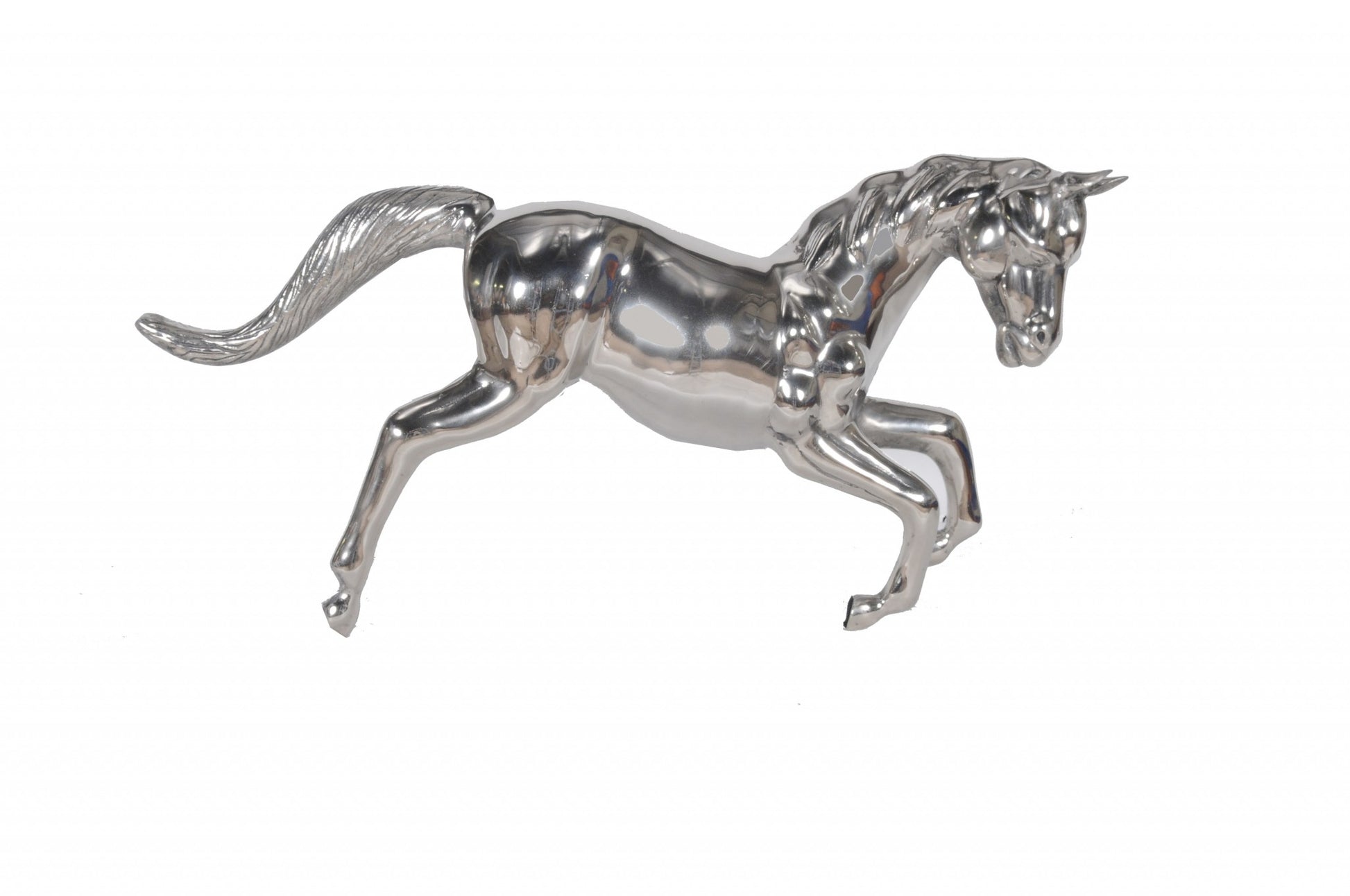 19" Nickel Metal Horse Figurine Tabletop Sculpture-Sculptures-DECOROLALA