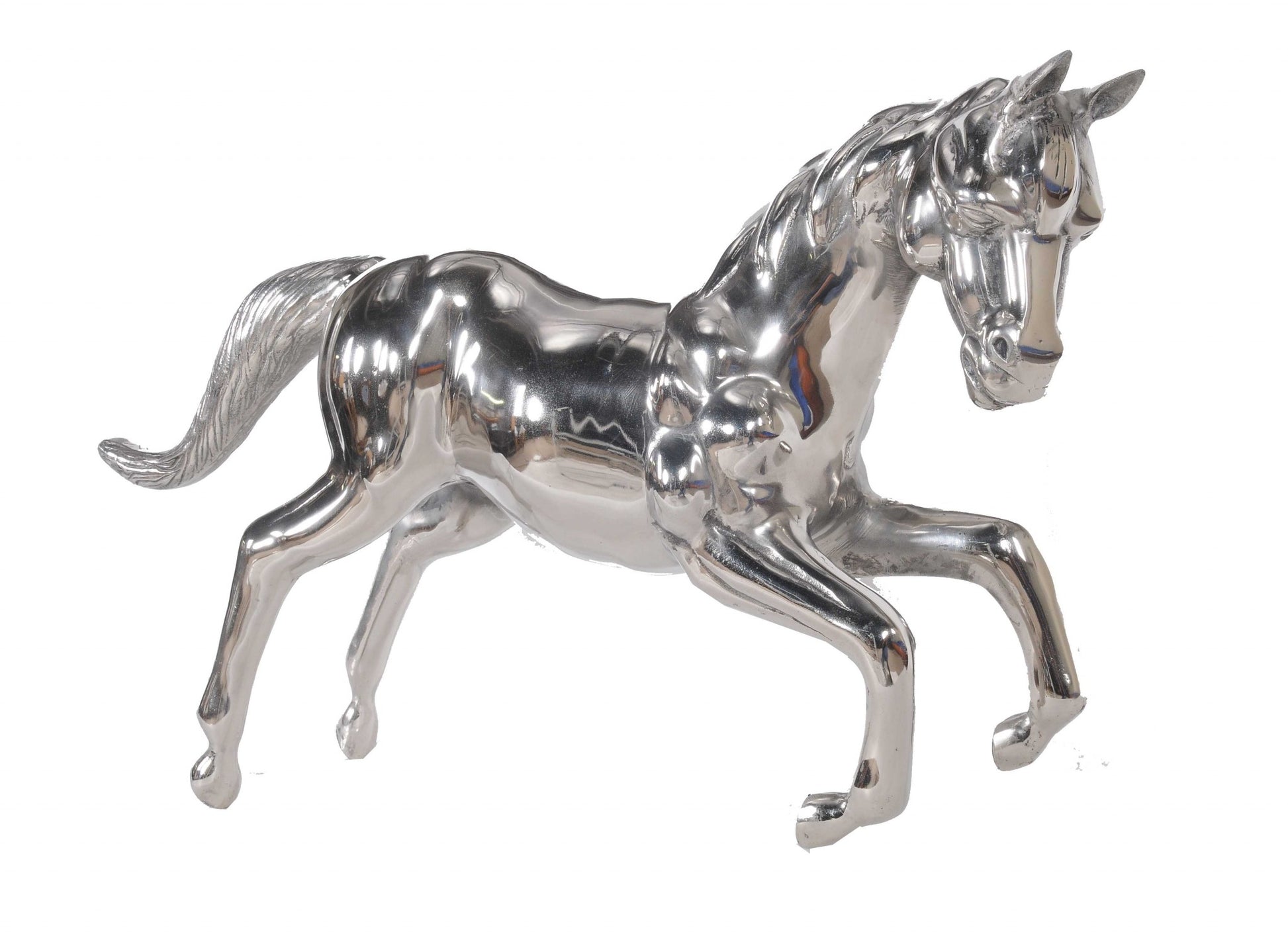 19" Nickel Metal Horse Figurine Tabletop Sculpture-Sculptures-DECOROLALA