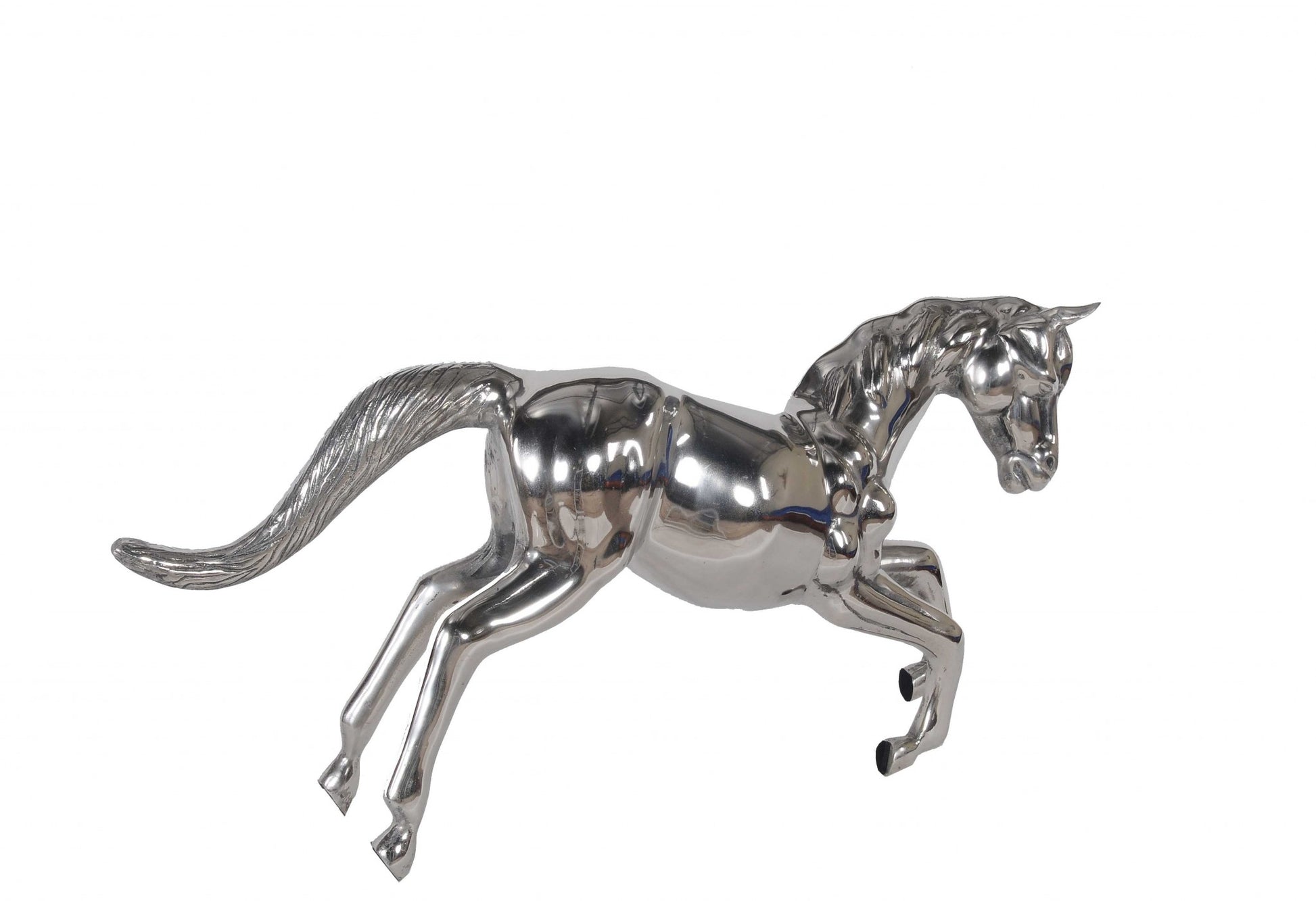 19" Nickel Metal Horse Figurine Tabletop Sculpture-Sculptures-DECOROLALA
