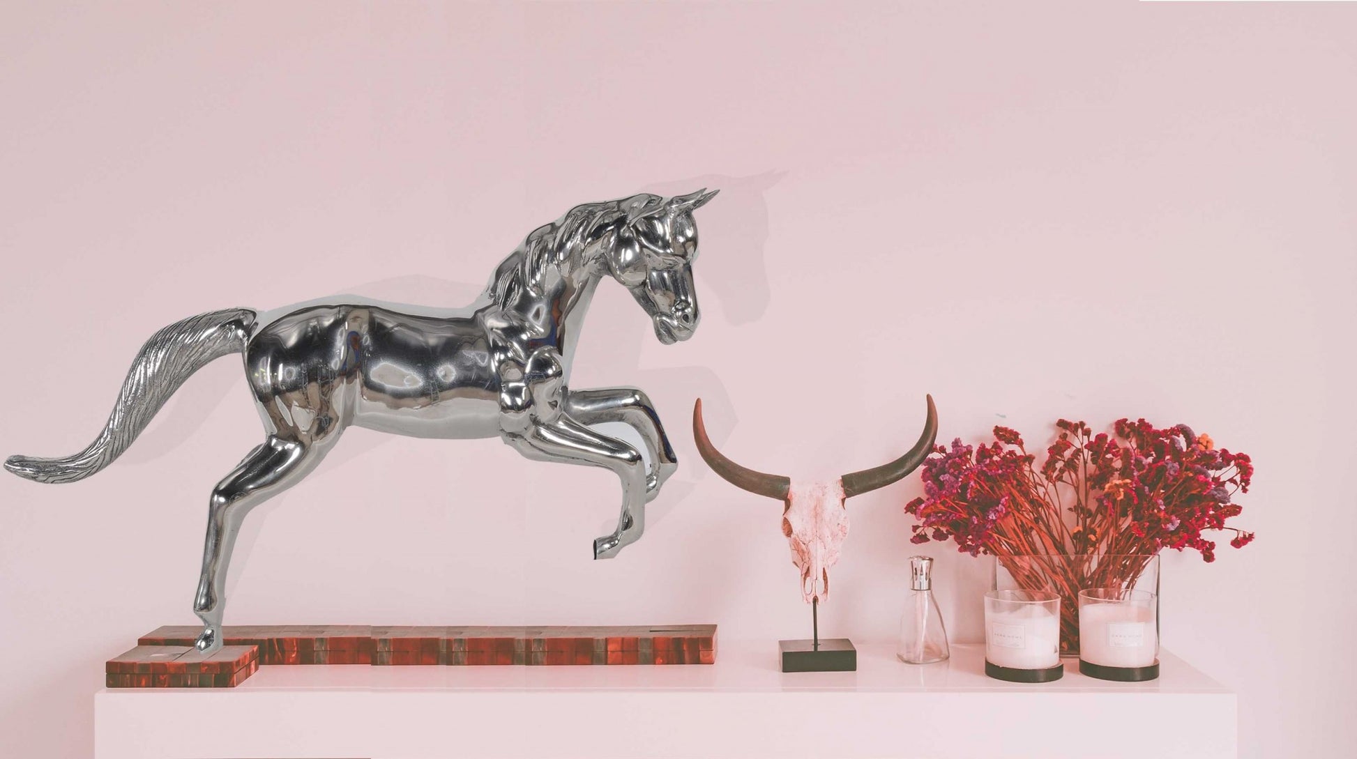 19" Nickel Metal Horse Figurine Tabletop Sculpture-Sculptures-DECOROLALA