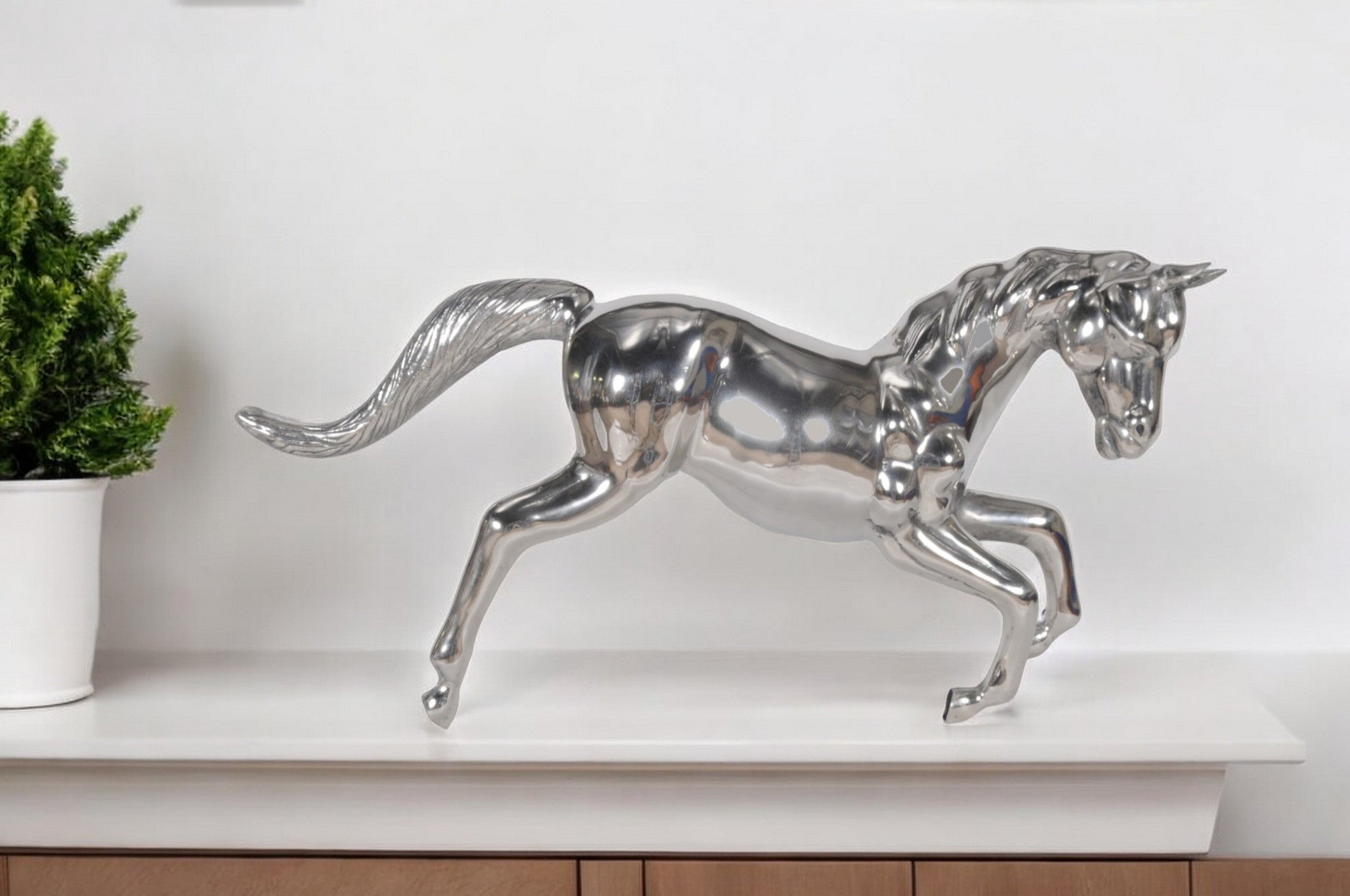 19" Nickel Metal Horse Figurine Tabletop Sculpture-Sculptures-DECOROLALA