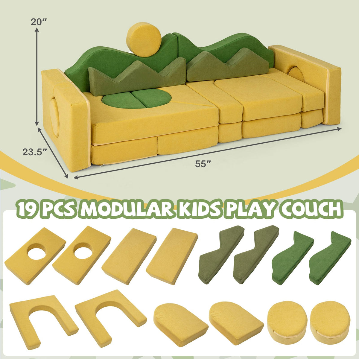 19 Pieces Modular Kids Play Couch for Inspiring Creativity-Kids Chairs-DECOROLALA