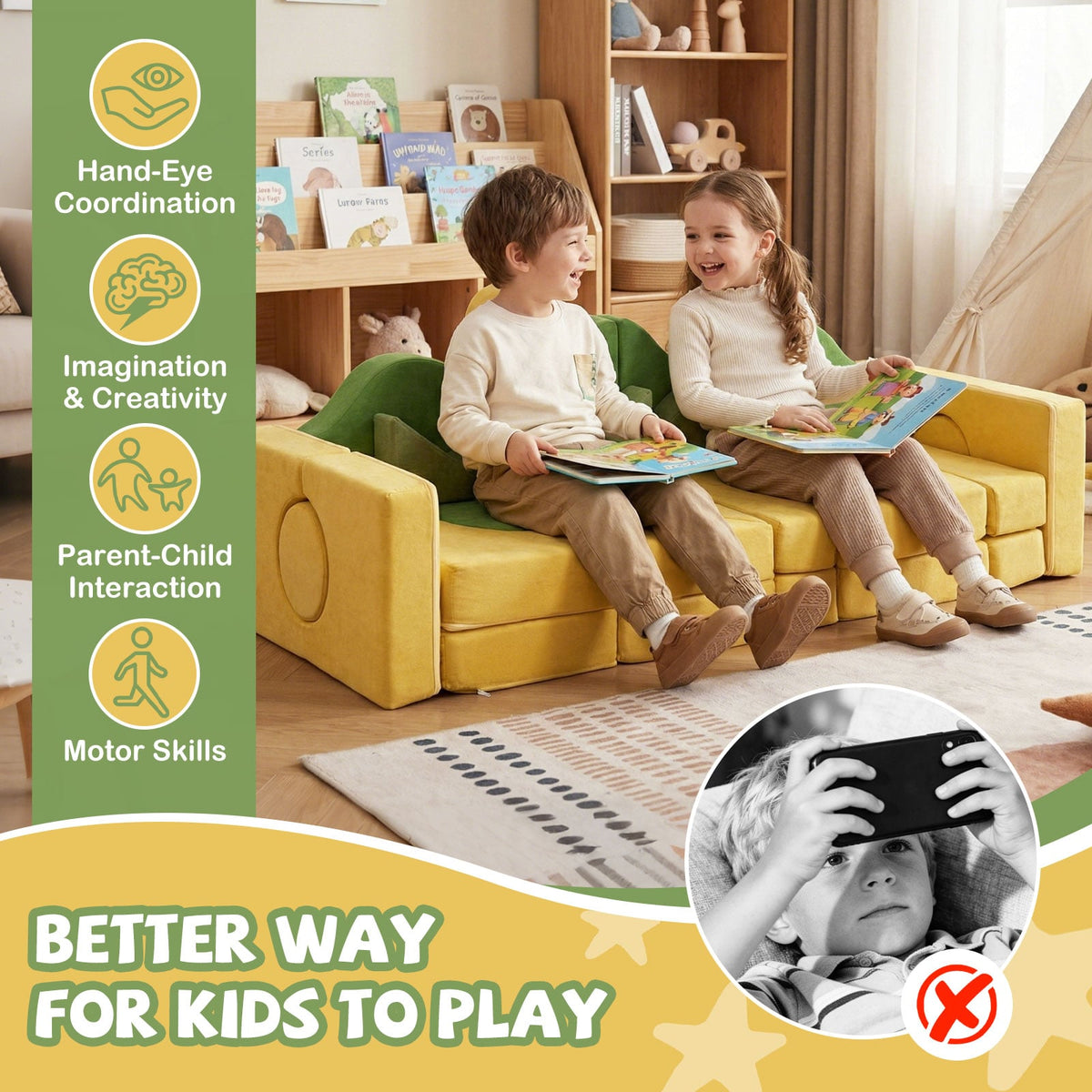 19 Pieces Modular Kids Play Couch for Inspiring Creativity-Kids Chairs-DECOROLALA