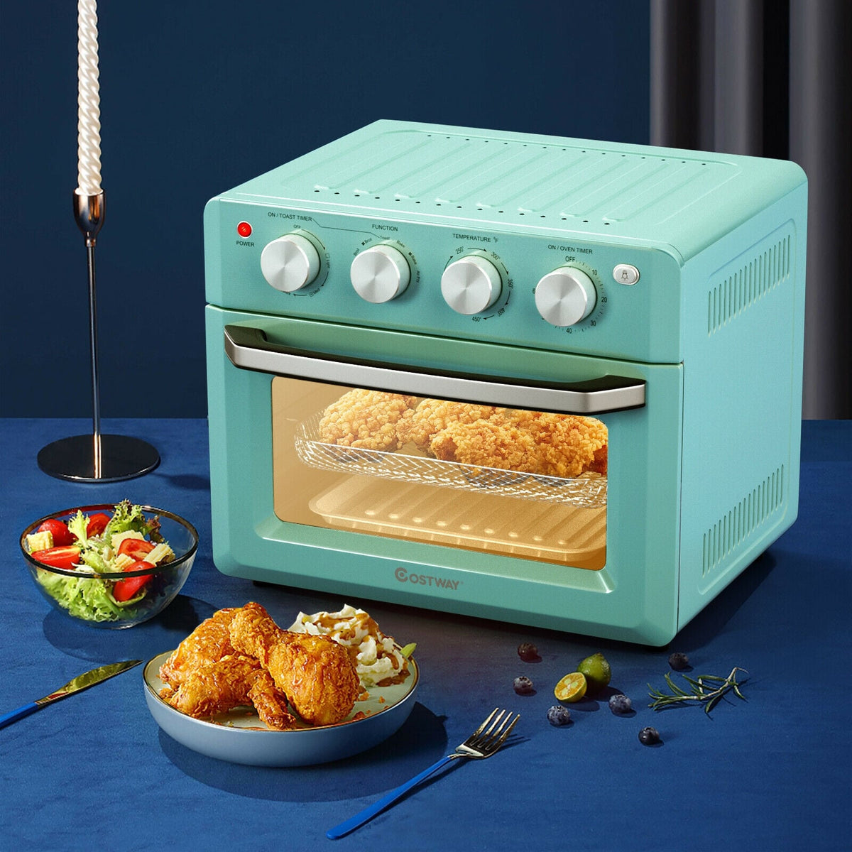 19 Qt Dehydrate Convection Air Fryer Toaster Oven with 5 Accessories-Green-Toaster Ovens-DECOROLALA