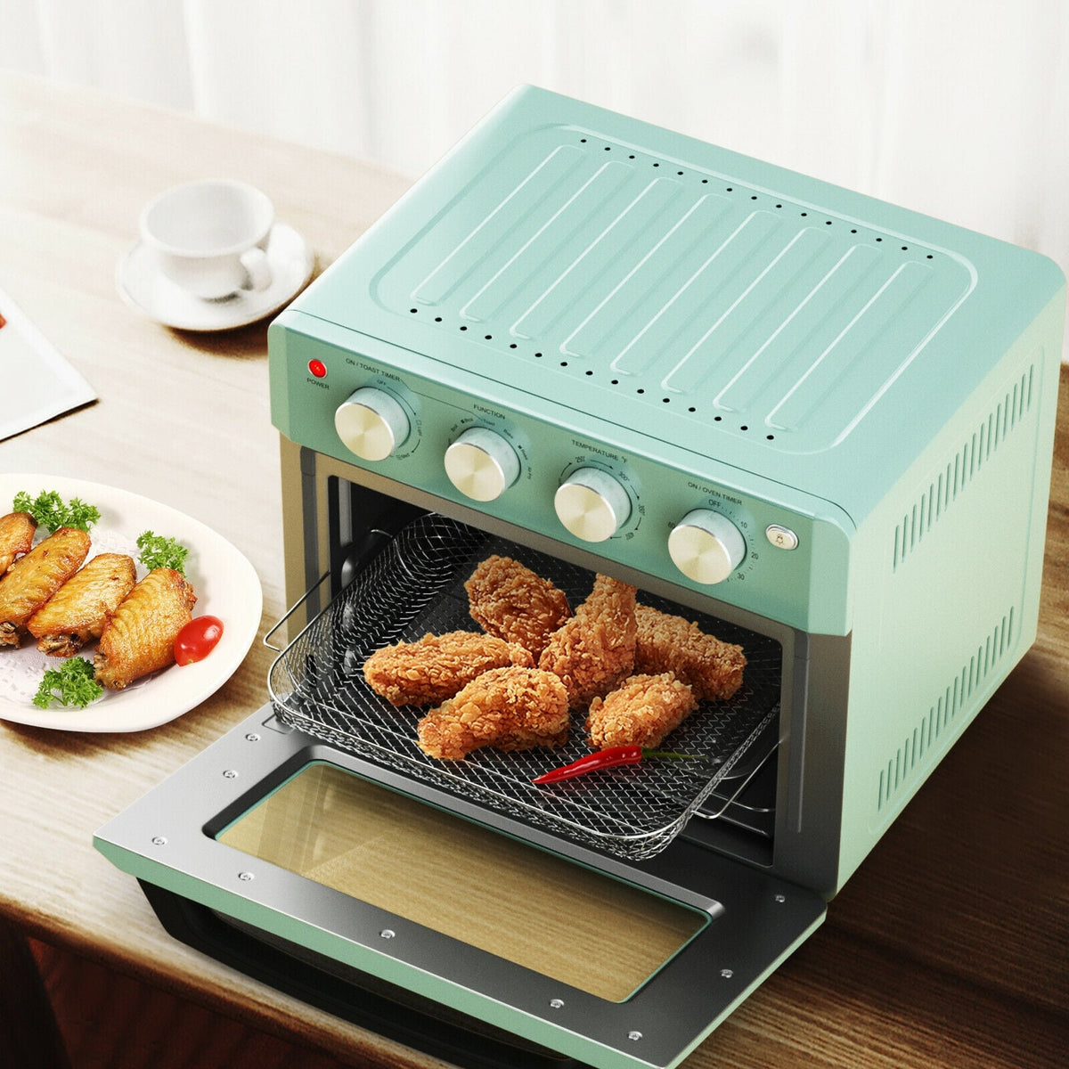 19 Qt Dehydrate Convection Air Fryer Toaster Oven with 5 Accessories-Green-Toaster Ovens-DECOROLALA