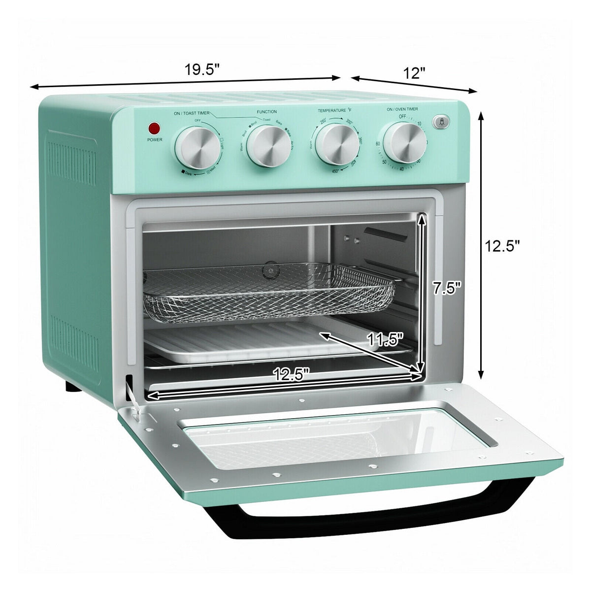 19 Qt Dehydrate Convection Air Fryer Toaster Oven with 5 Accessories-Green-Toaster Ovens-DECOROLALA