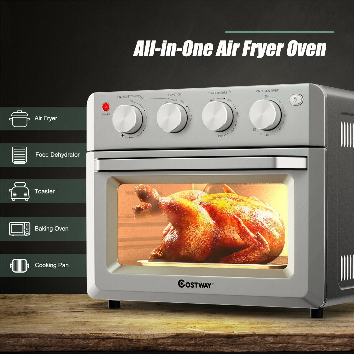 19 Qt Dehydrate Convection Air Fryer Toaster Oven with 5 Accessories-Toaster Ovens-DECOROLALA