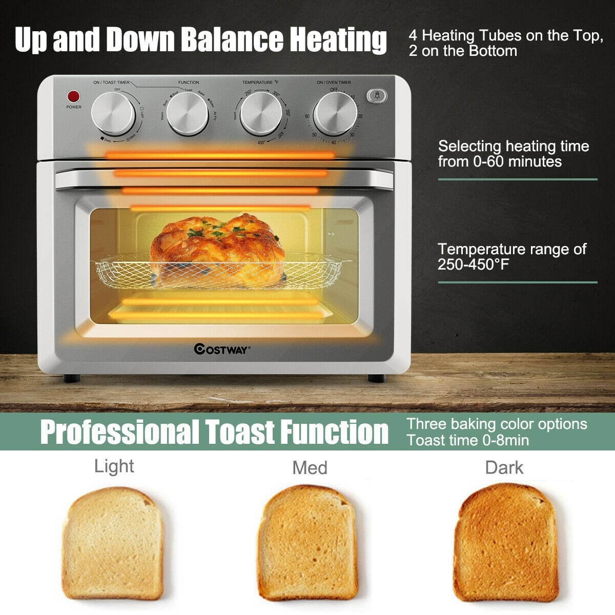 19 Qt Dehydrate Convection Air Fryer Toaster Oven with 5 Accessories-Toaster Ovens-DECOROLALA