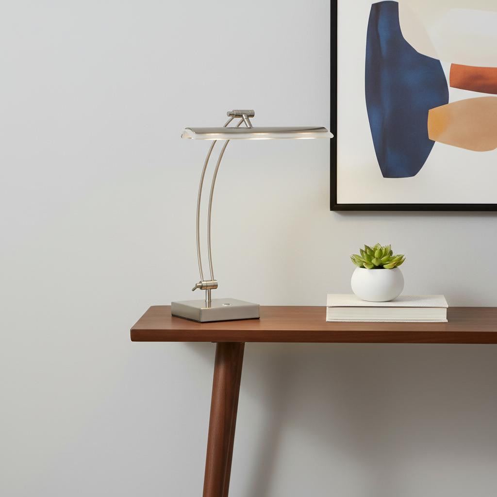 19" Silver Metal Bankers Lamp-Table Lamps-DECOROLALA