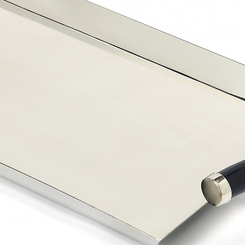 19" Silver Stainless Steel Serving Tray With Horn Handles-Trays-DECOROLALA