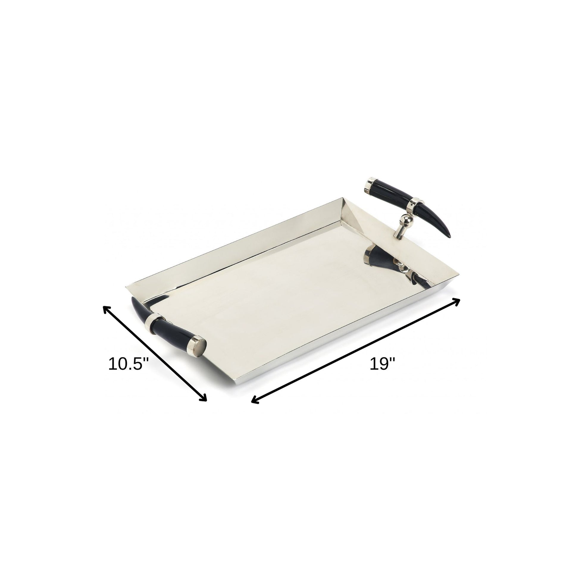 19" Silver Stainless Steel Serving Tray With Horn Handles-Trays-DECOROLALA