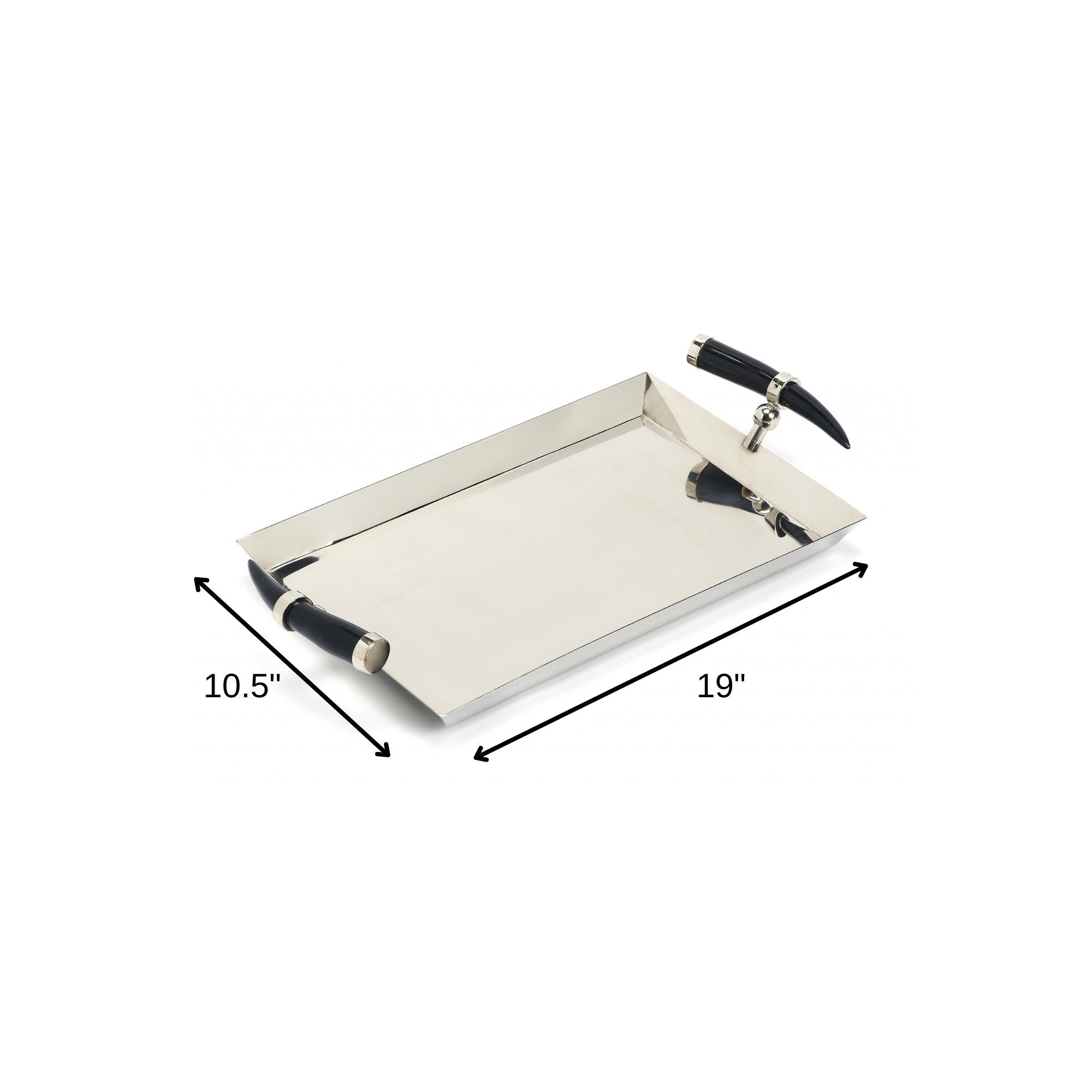 19" Silver Stainless Steel Serving Tray With Horn Handles-Trays-DECOROLALA