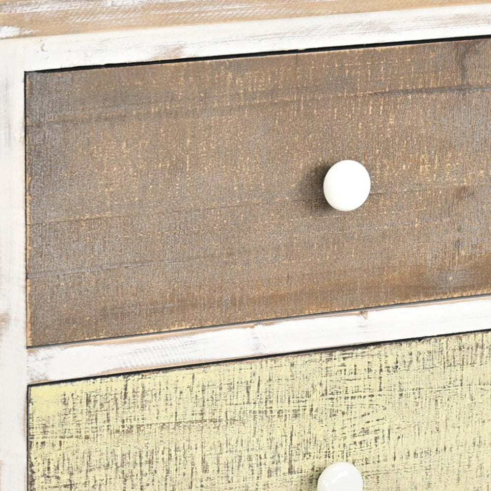 19" White Gray and Natural Distressed Accent Cabinet With Three Drawers-Cabinets-DECOROLALA