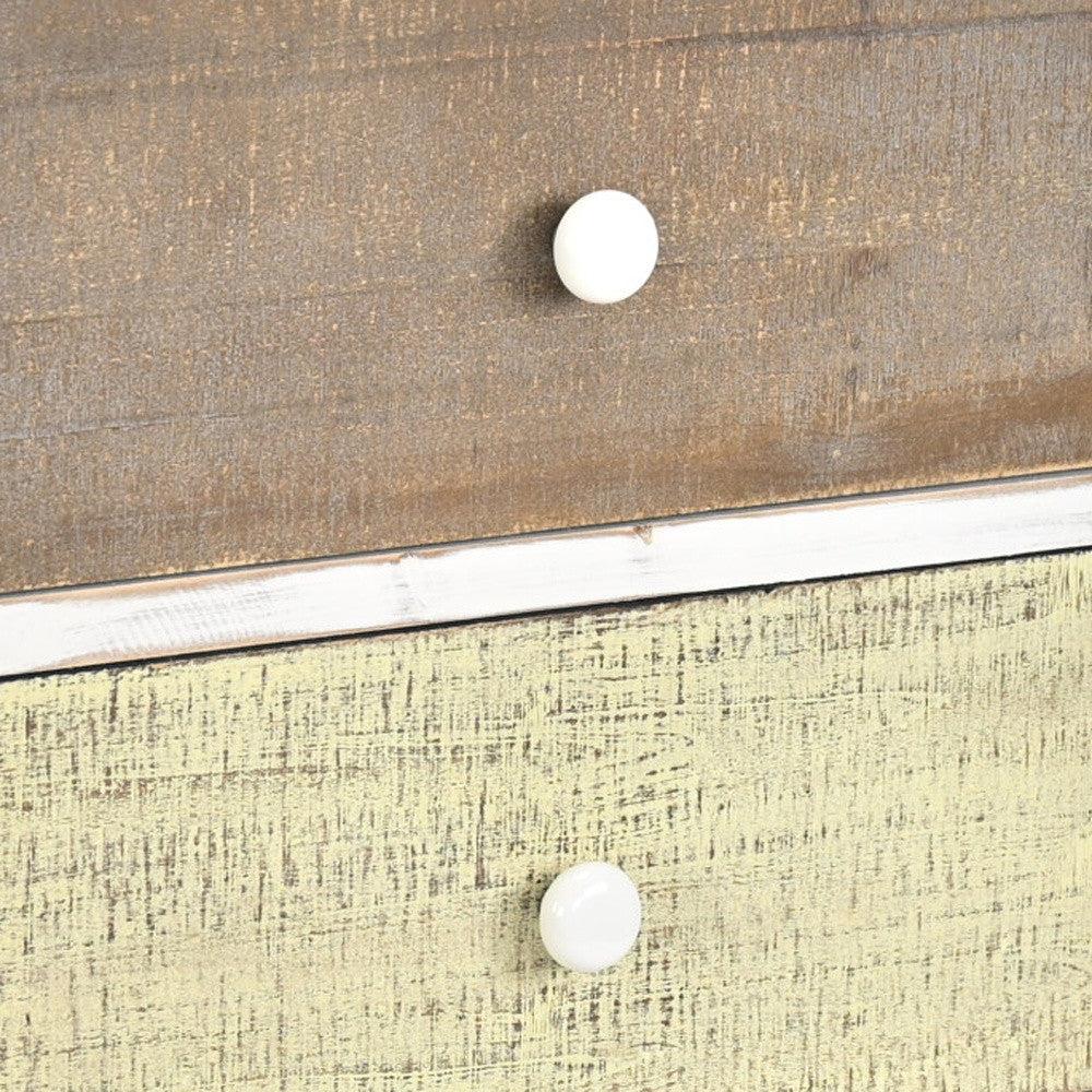 19" White Gray and Natural Distressed Accent Cabinet With Three Drawers-Cabinets-DECOROLALA