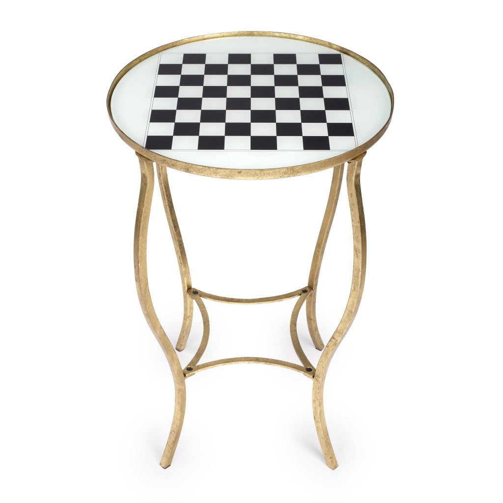 19" White and Gold Glass and Metal Round Coffee Table-Game Tables-DECOROLALA