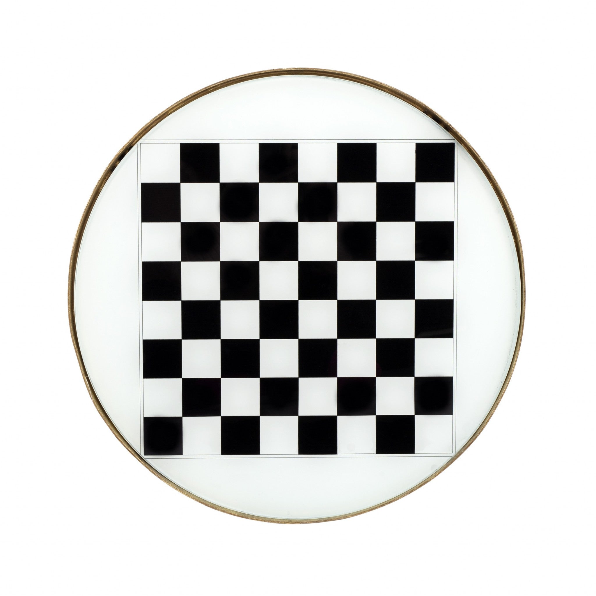 19" White and Gold Glass and Metal Round Coffee Table-Game Tables-DECOROLALA