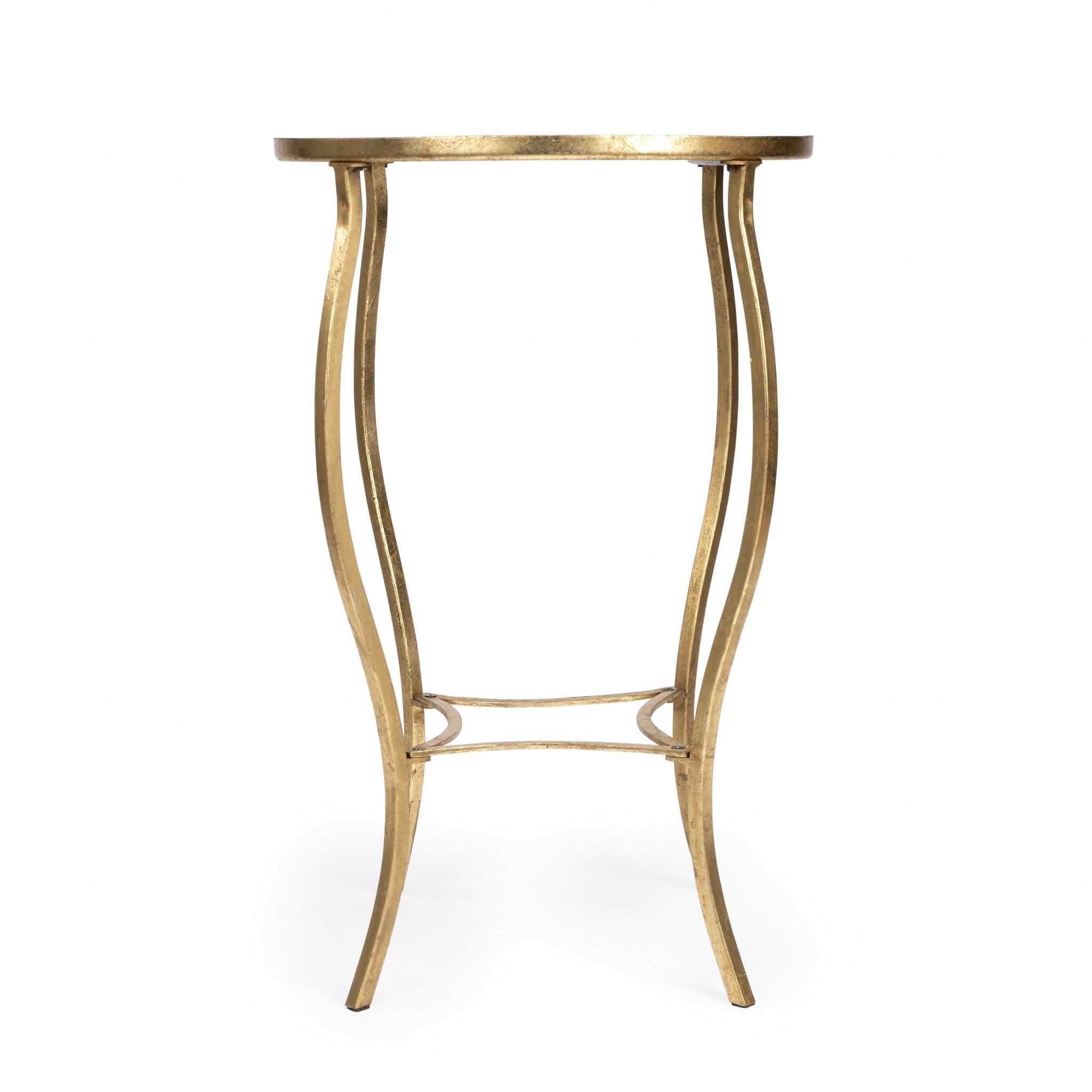 19" White and Gold Glass and Metal Round Coffee Table-Game Tables-DECOROLALA