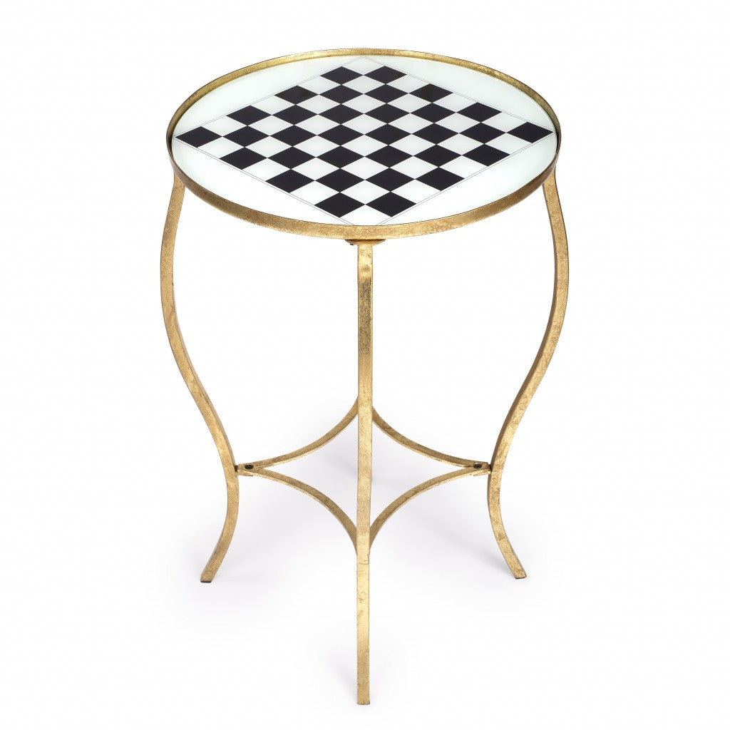 19" White and Gold Glass and Metal Round Coffee Table-Game Tables-DECOROLALA