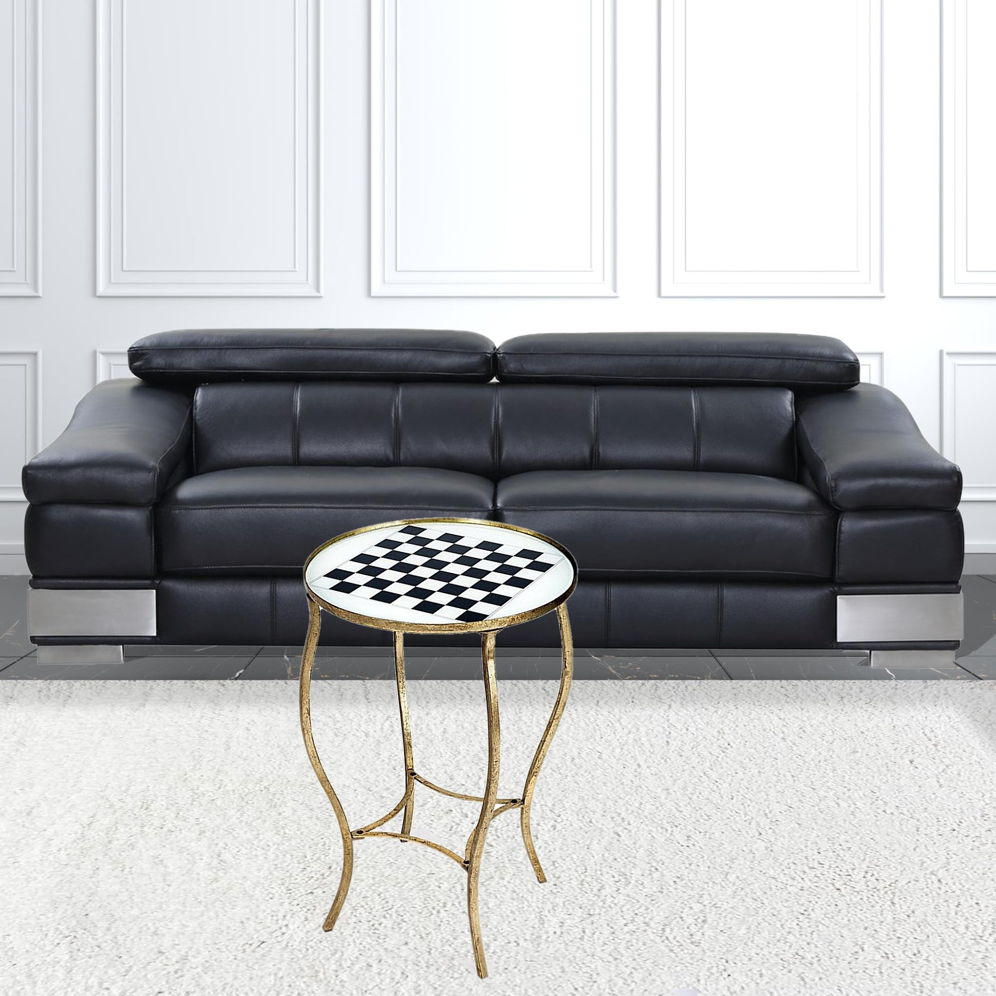 19" White and Gold Glass and Metal Round Coffee Table-Game Tables-DECOROLALA
