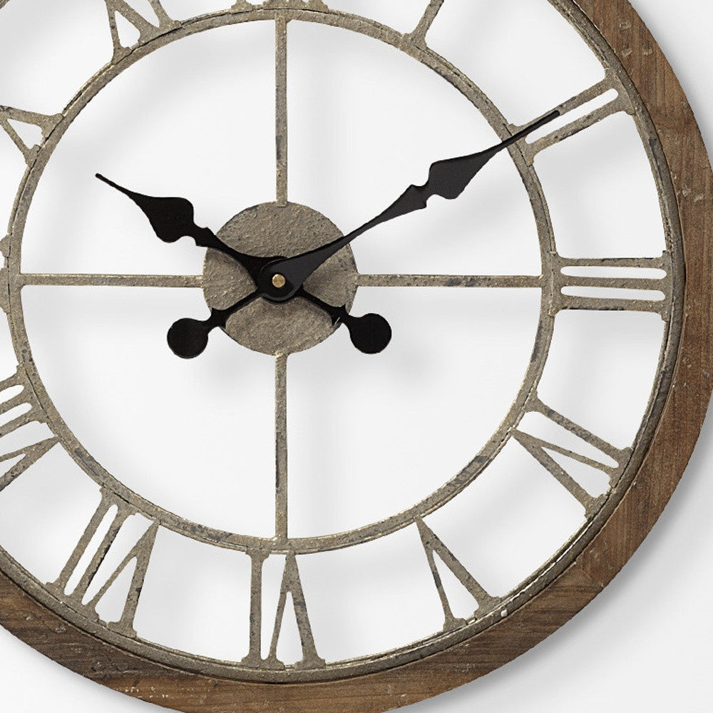 19" Whitewash Brown Round Modern Farm Wall Clock-Wall Clocks-DECOROLALA