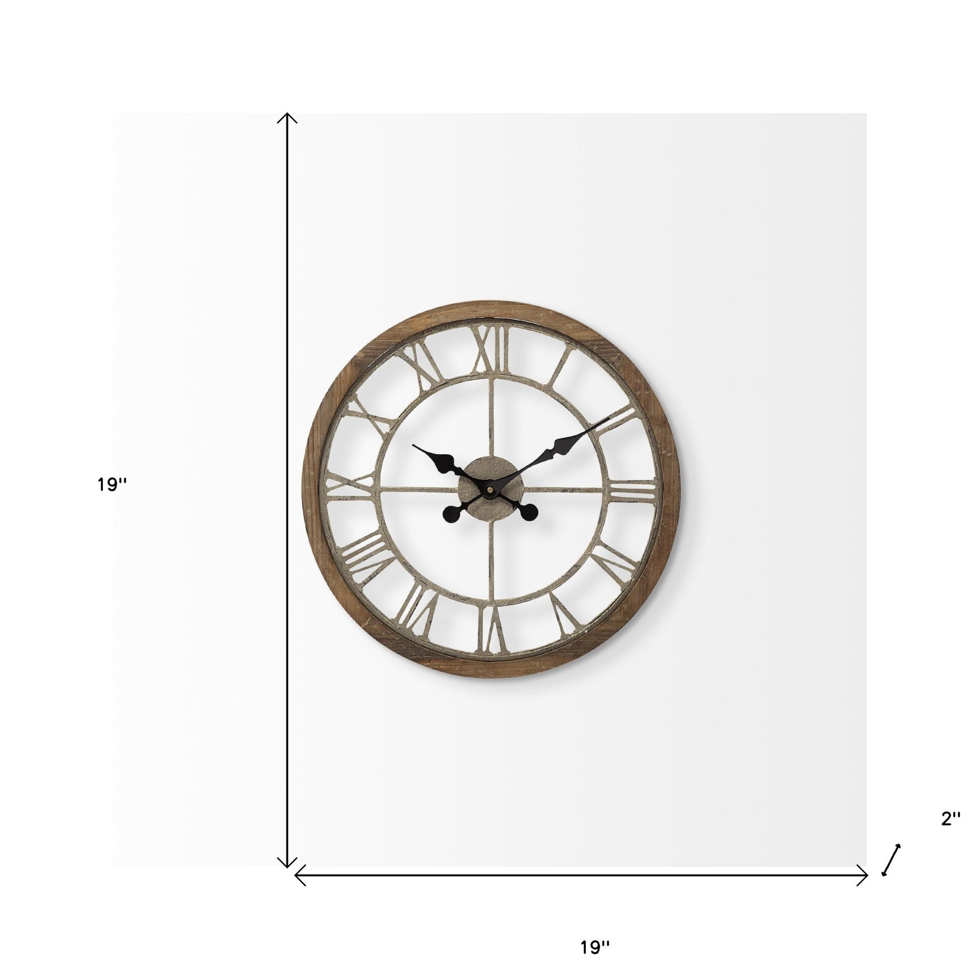 19" Whitewash Brown Round Modern Farm Wall Clock-Wall Clocks-DECOROLALA