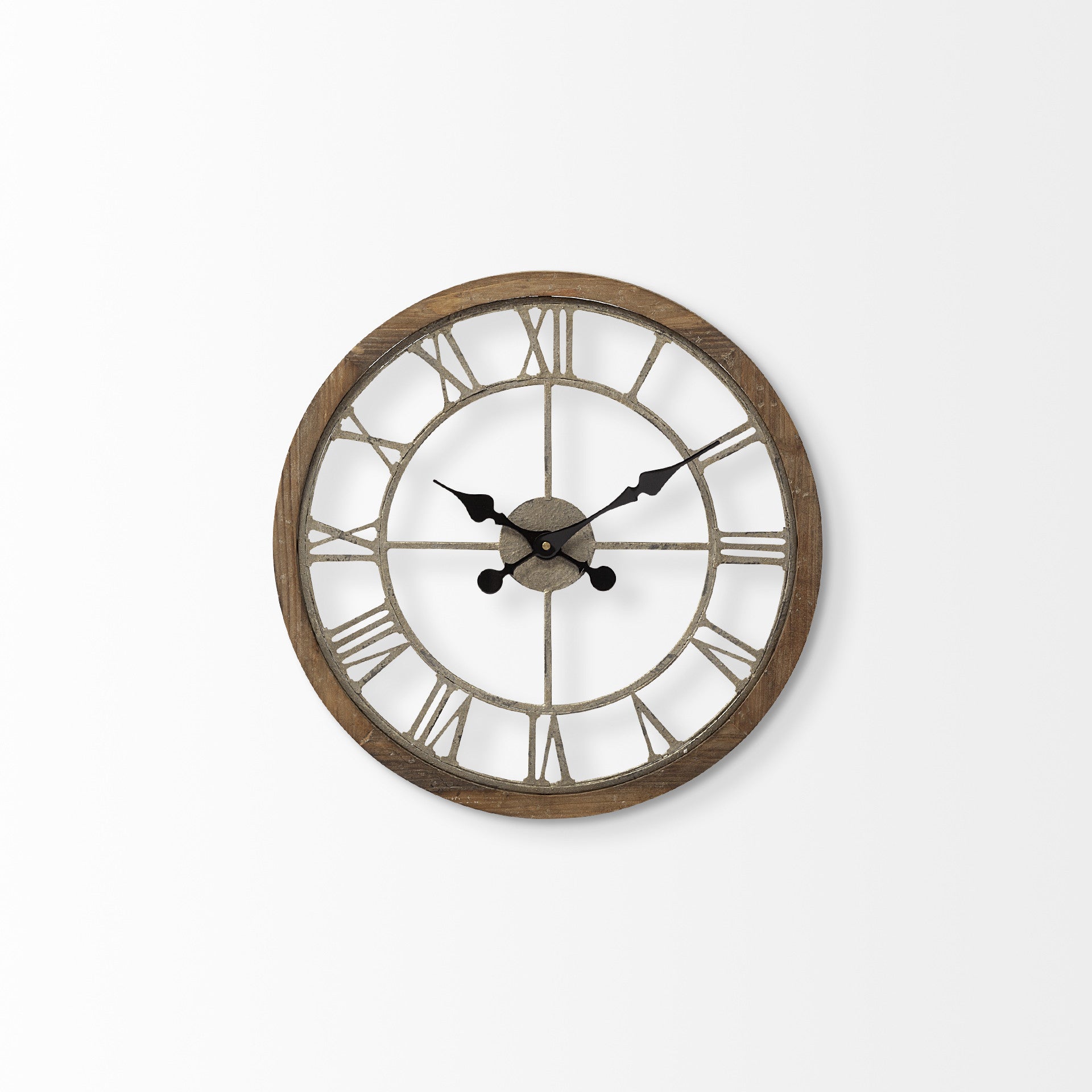 19" Whitewash Brown Round Modern Farm Wall Clock-Wall Clocks-DECOROLALA