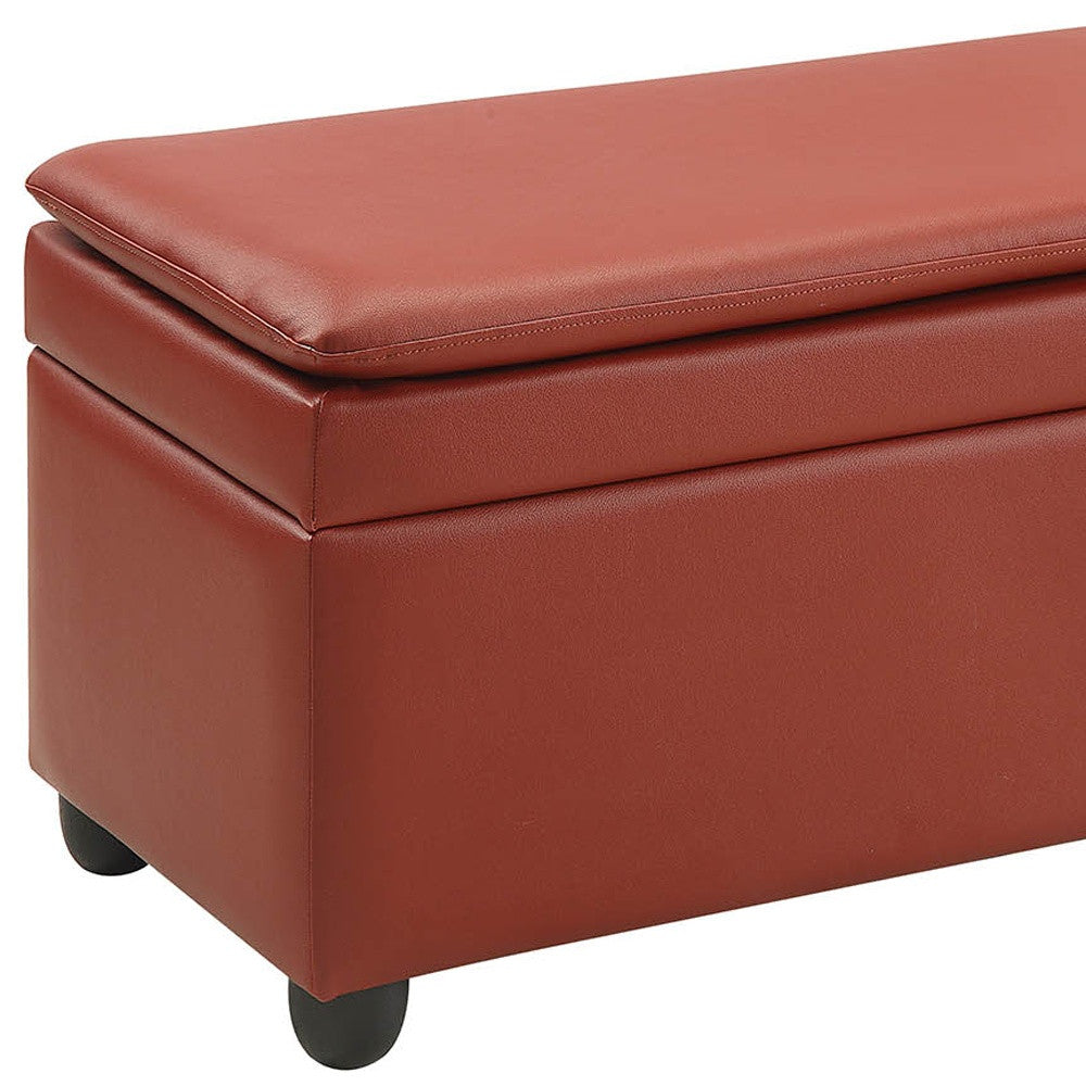 19" Wine and Black Upholstered Faux Leather Bench with Flip top-Benches-DECOROLALA