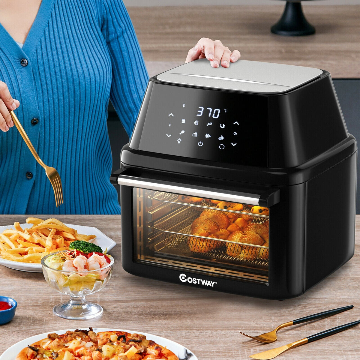 19 qt Multi-functional Air Fryer Oven 1800 W Dehydrator Rotisserie-Black-Toaster Ovens-DECOROLALA