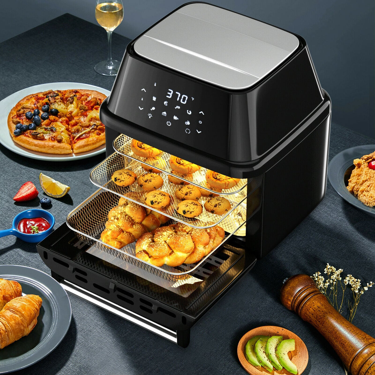 19 qt Multi-functional Air Fryer Oven 1800 W Dehydrator Rotisserie-Black-Toaster Ovens-DECOROLALA
