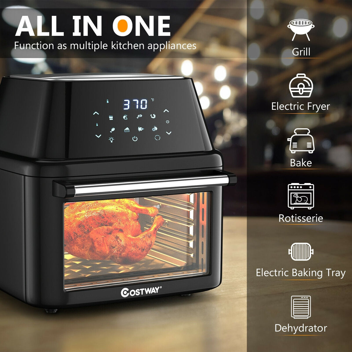 19 qt Multi-functional Air Fryer Oven 1800 W Dehydrator Rotisserie-Black-Toaster Ovens-DECOROLALA