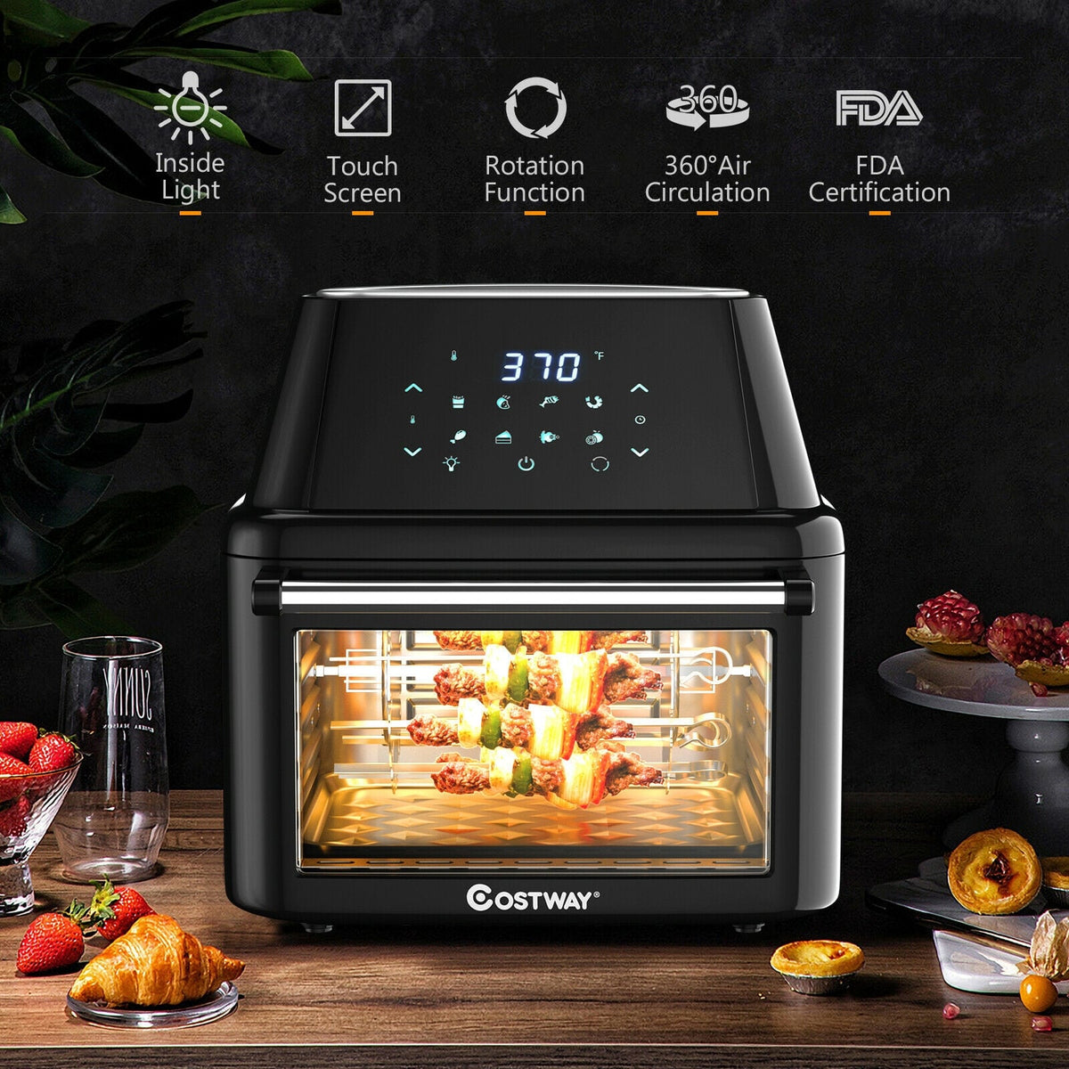 19 qt Multi-functional Air Fryer Oven 1800 W Dehydrator Rotisserie-Black-Toaster Ovens-DECOROLALA