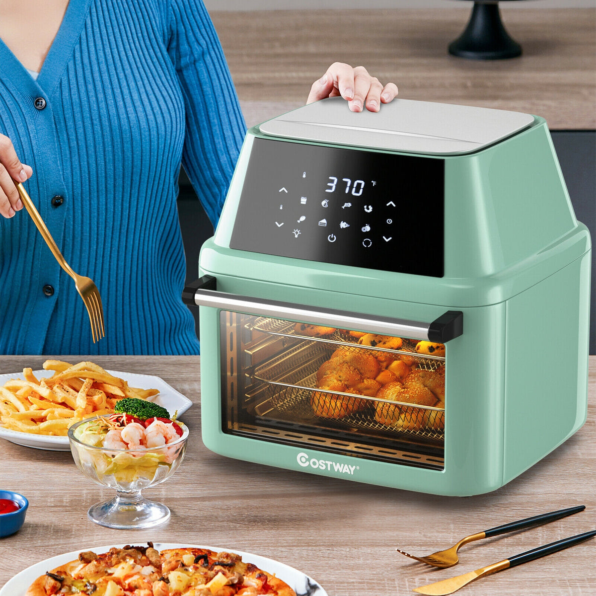 19 qt Multi-functional Air Fryer Oven 1800 W Dehydrator Rotisserie-Green-Toaster Ovens-DECOROLALA