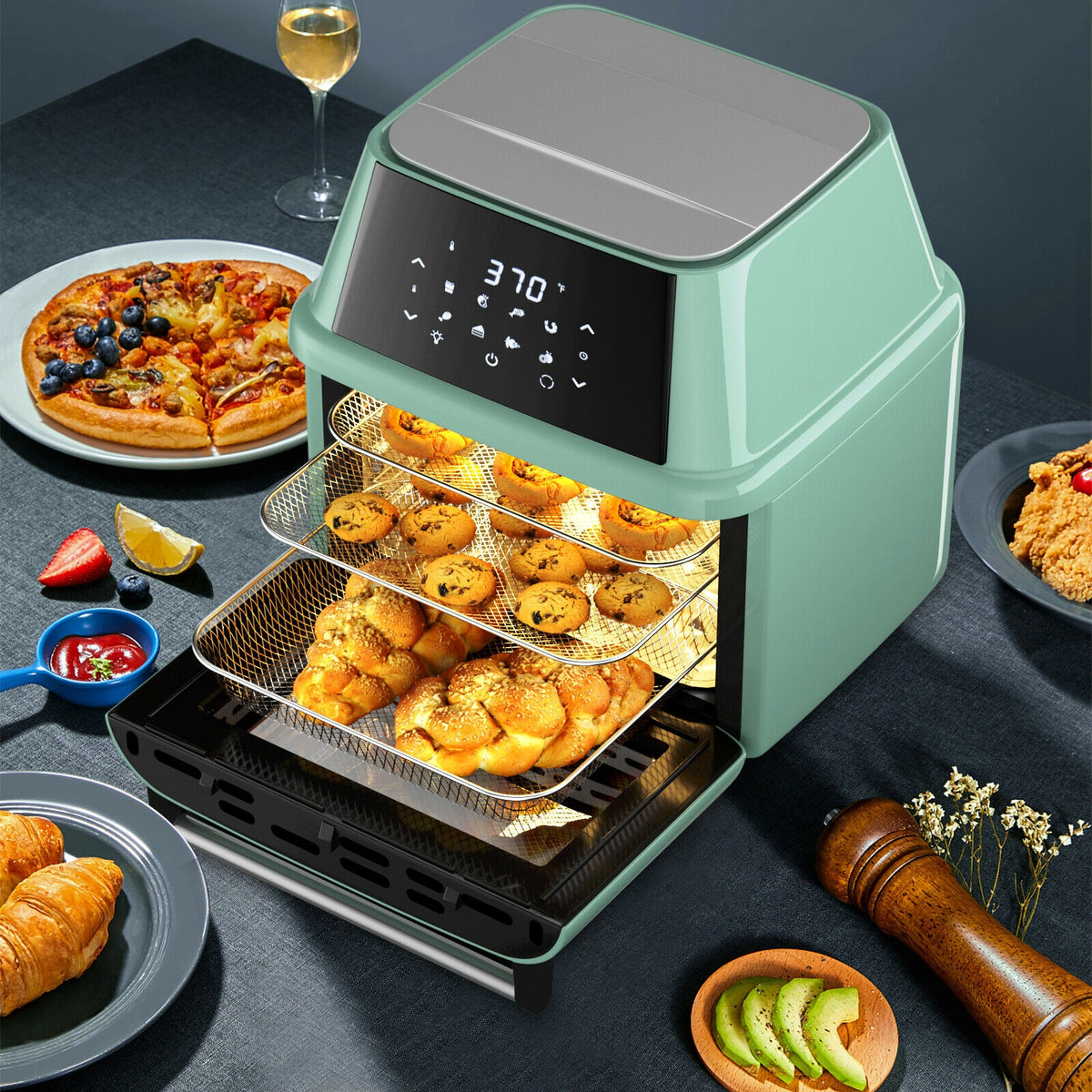 19 qt Multi-functional Air Fryer Oven 1800 W Dehydrator Rotisserie-Green-Toaster Ovens-DECOROLALA