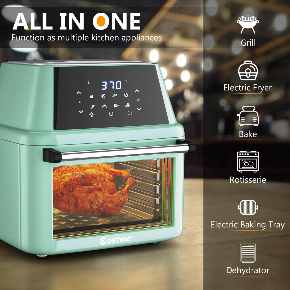 19 qt Multi-functional Air Fryer Oven 1800 W Dehydrator Rotisserie-Green-Toaster Ovens-DECOROLALA