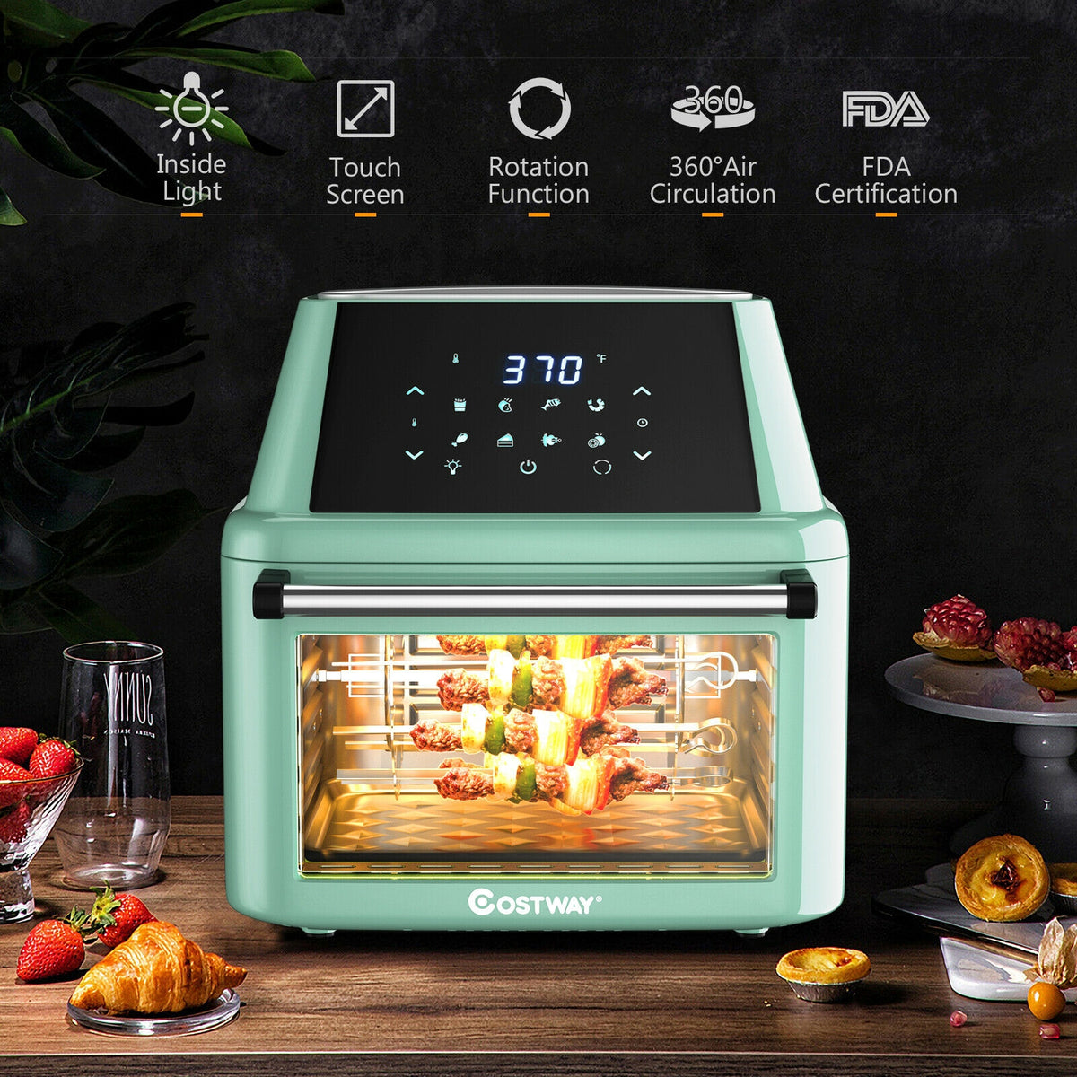 19 qt Multi-functional Air Fryer Oven 1800 W Dehydrator Rotisserie-Green-Toaster Ovens-DECOROLALA