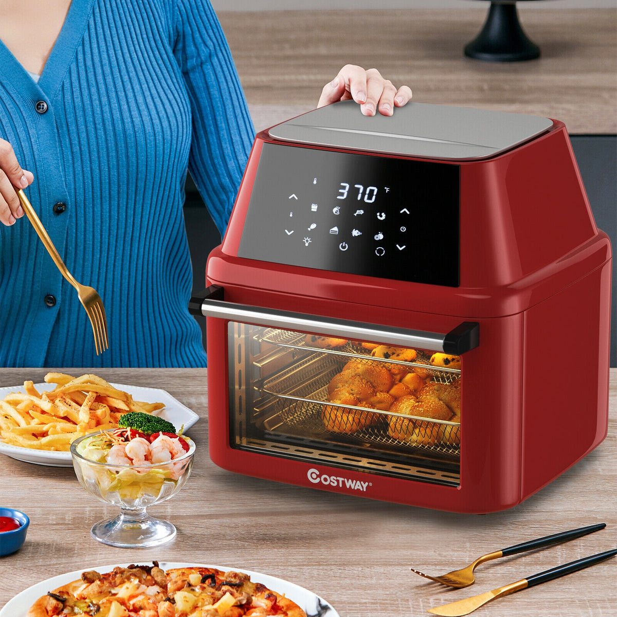 19 qt Multi-functional Air Fryer Oven 1800 W Dehydrator Rotisserie-Red-Toaster Ovens-DECOROLALA