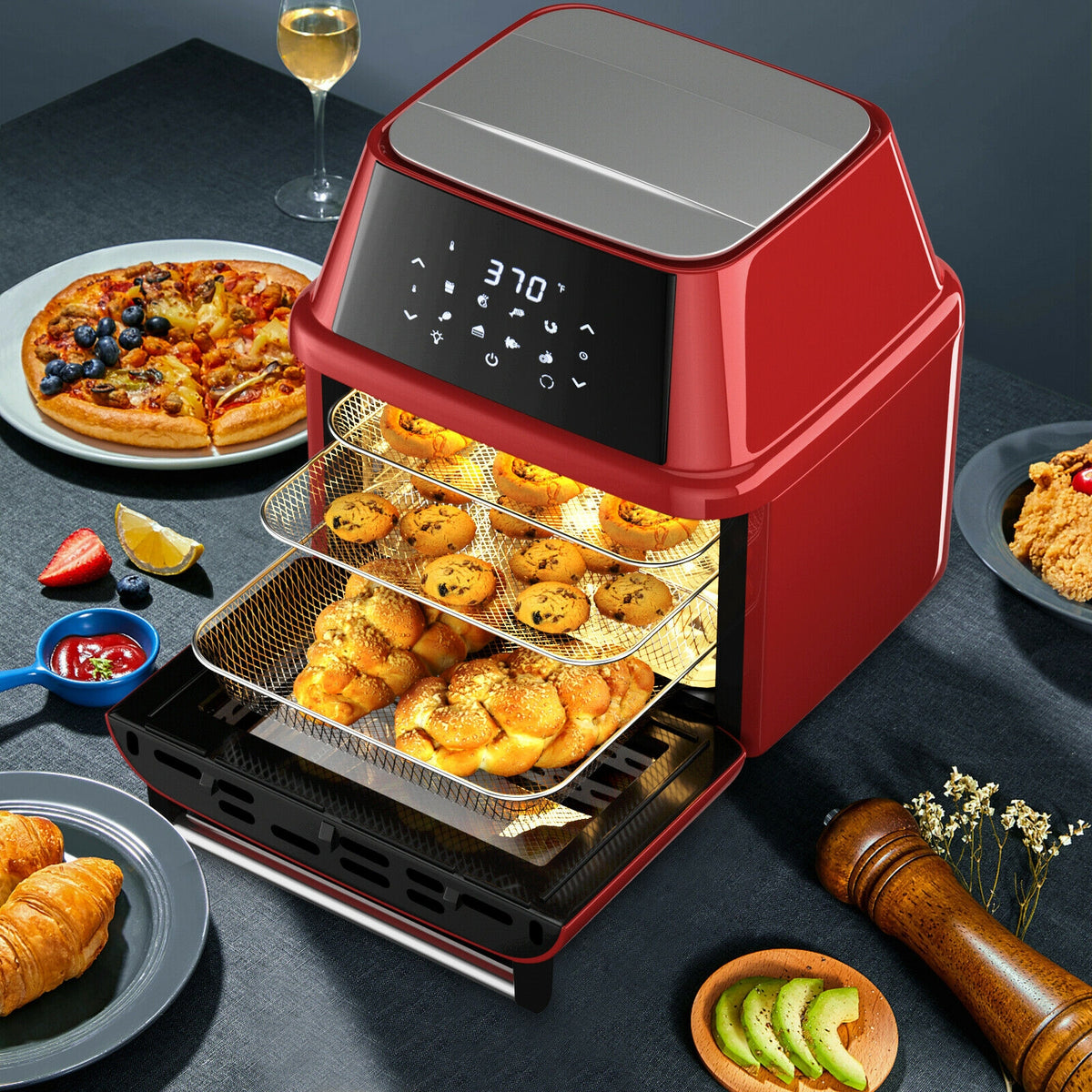 19 qt Multi-functional Air Fryer Oven 1800 W Dehydrator Rotisserie-Red-Toaster Ovens-DECOROLALA
