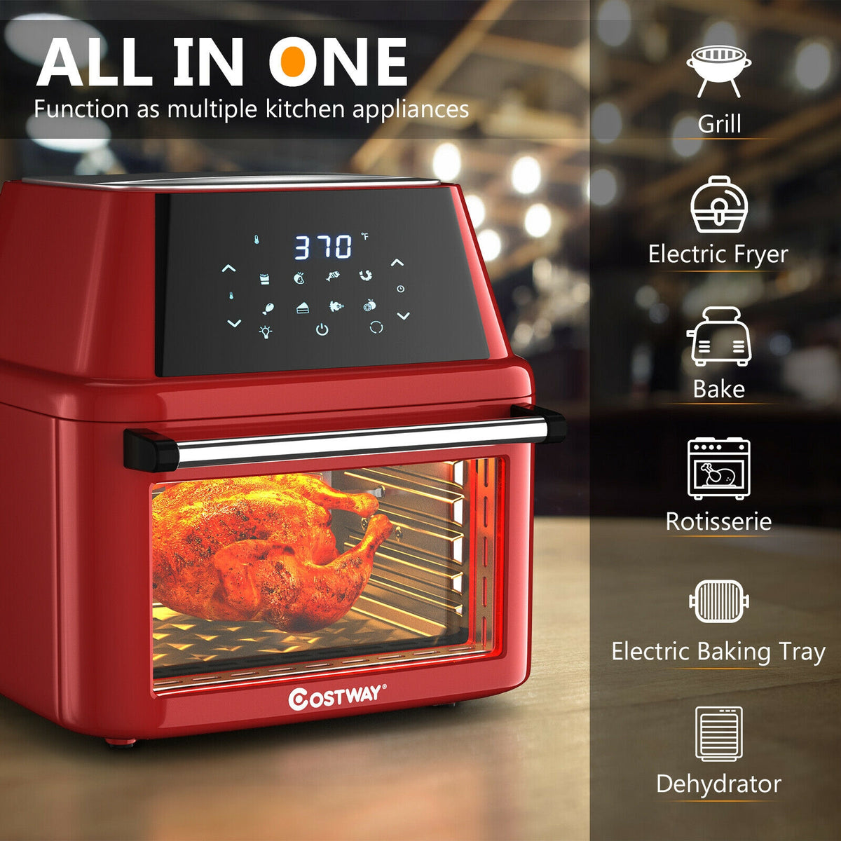 19 qt Multi-functional Air Fryer Oven 1800 W Dehydrator Rotisserie-Red-Toaster Ovens-DECOROLALA