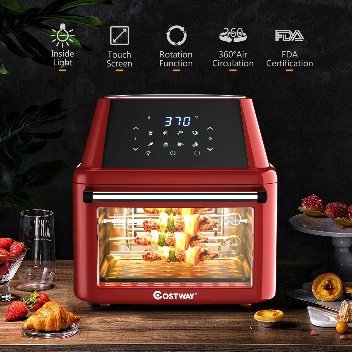 19 qt Multi-functional Air Fryer Oven 1800 W Dehydrator Rotisserie-Red-Toaster Ovens-DECOROLALA