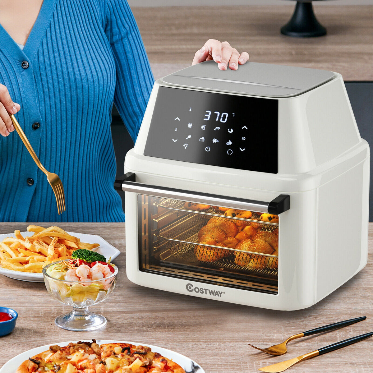 19 qt Multi-functional Air Fryer Oven 1800 W Dehydrator Rotisserie-White-Toaster Ovens-DECOROLALA