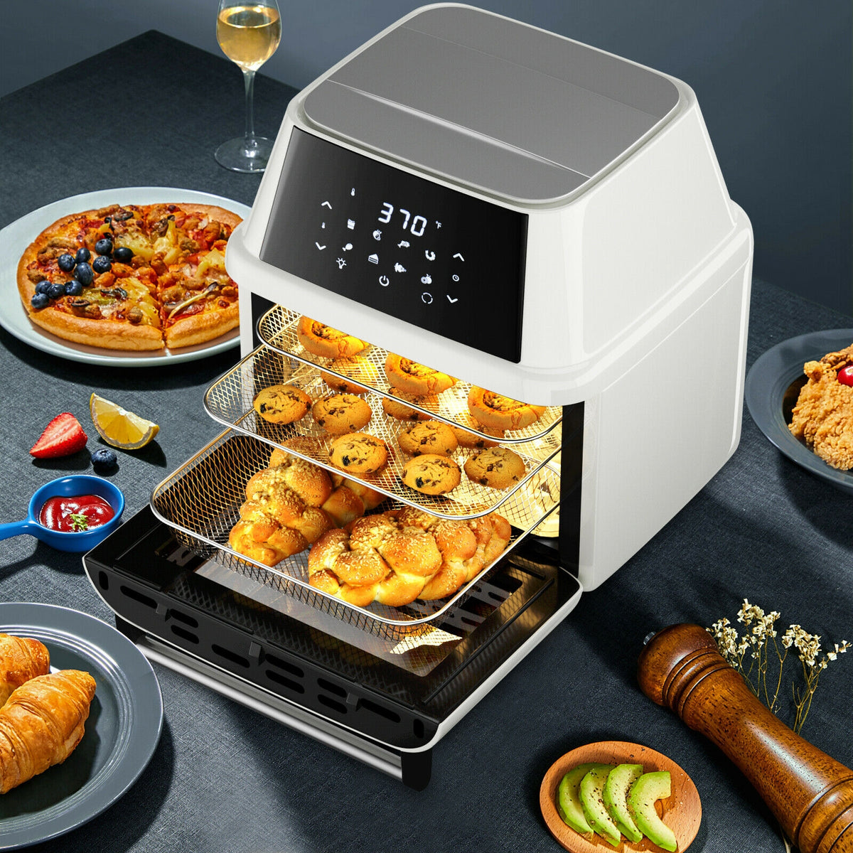 19 qt Multi-functional Air Fryer Oven 1800 W Dehydrator Rotisserie-White-Toaster Ovens-DECOROLALA