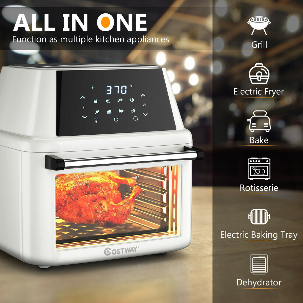 19 qt Multi-functional Air Fryer Oven 1800 W Dehydrator Rotisserie-White-Toaster Ovens-DECOROLALA