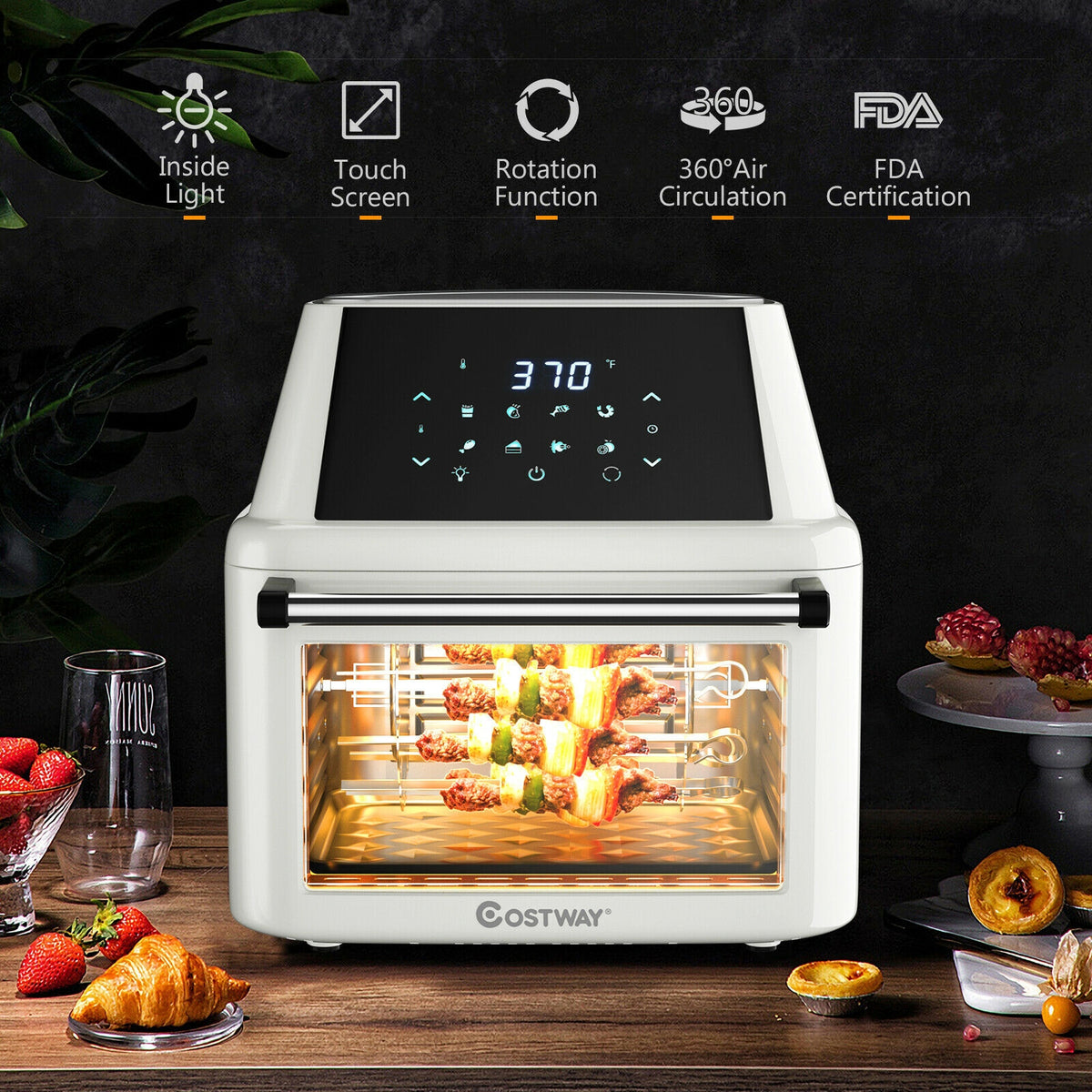 19 qt Multi-functional Air Fryer Oven 1800 W Dehydrator Rotisserie-White-Toaster Ovens-DECOROLALA