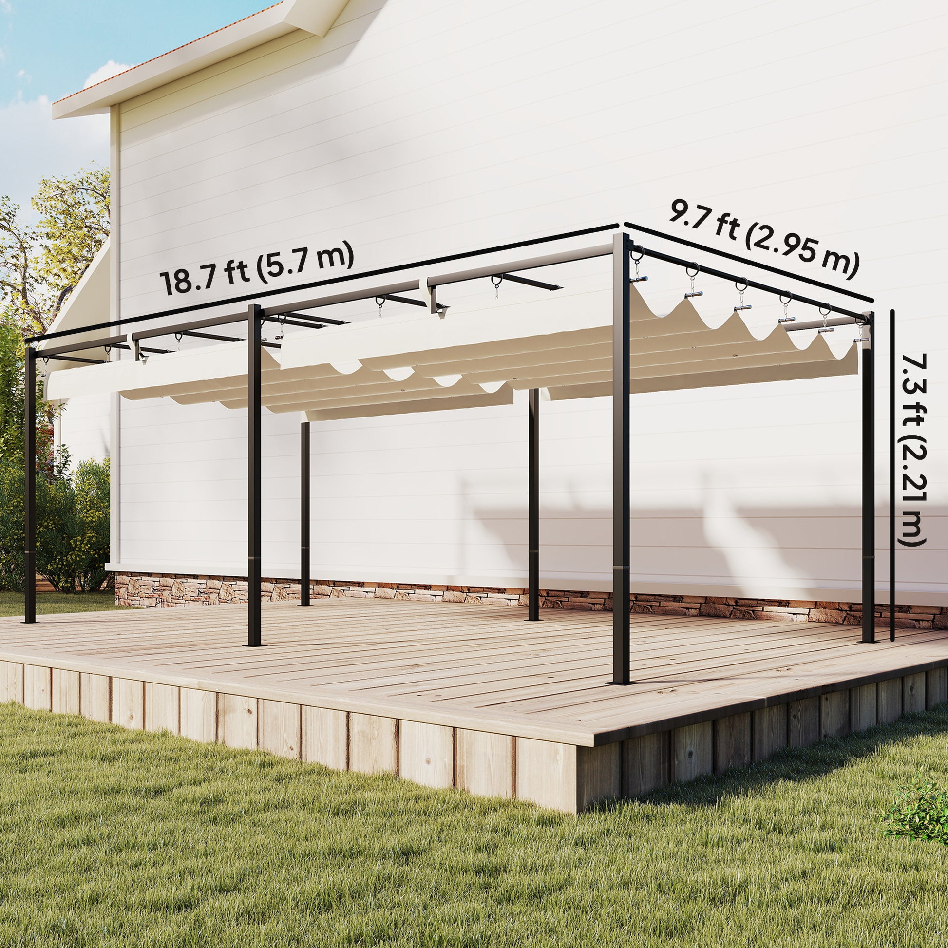 19' x 10' Pergola with Retractable UV50+ Canopy - Cream-DECOROLALA