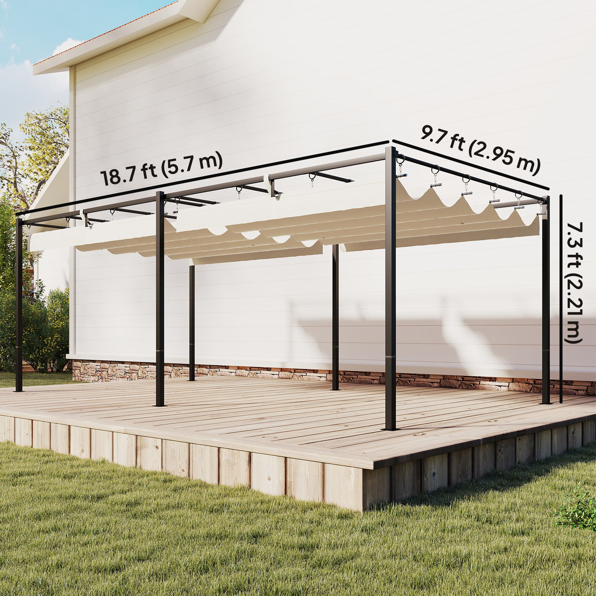 19' x 10' Pergola with Retractable UV50+ Canopy - Cream-DECOROLALA