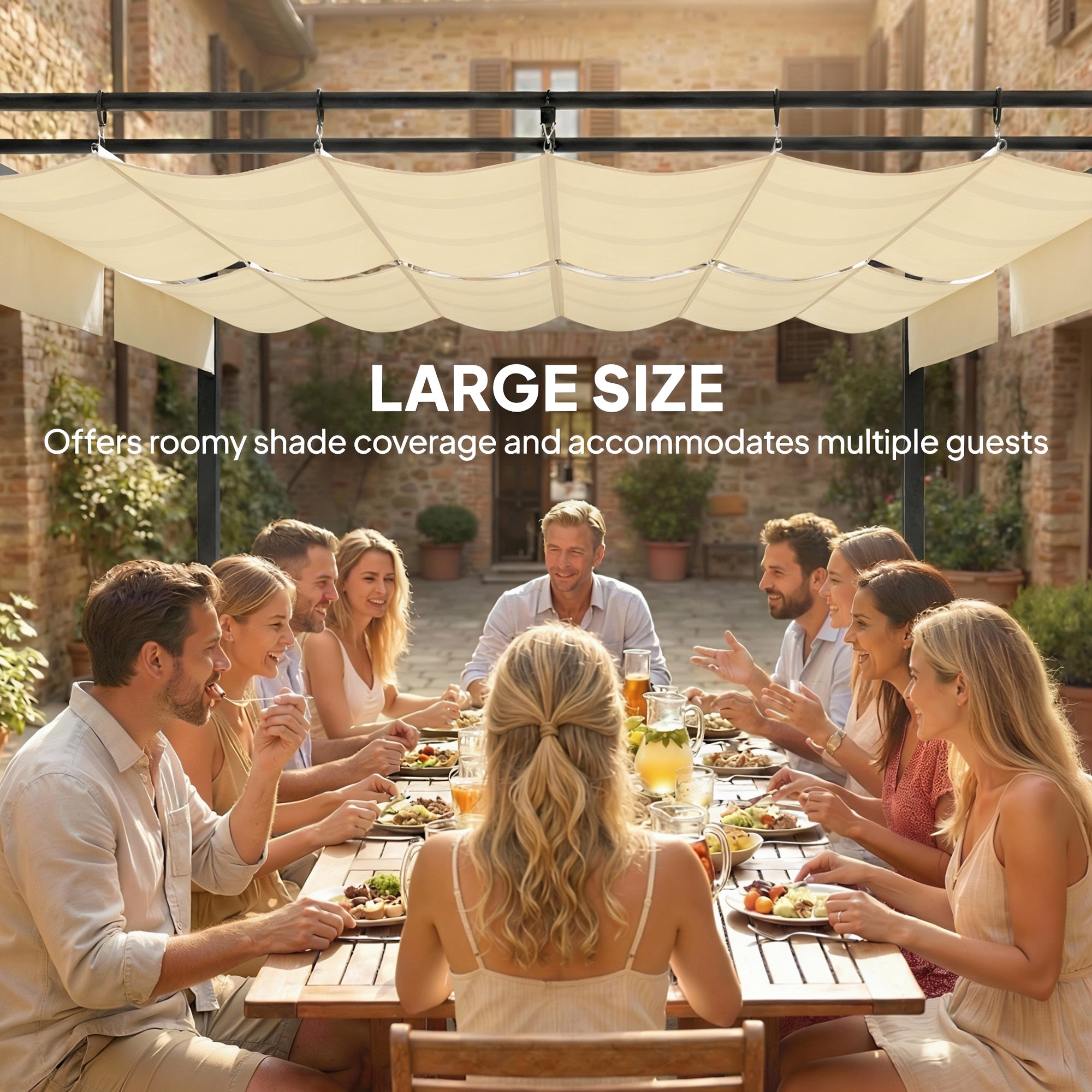 19' x 10' Pergola with Retractable UV50+ Canopy - Cream-DECOROLALA