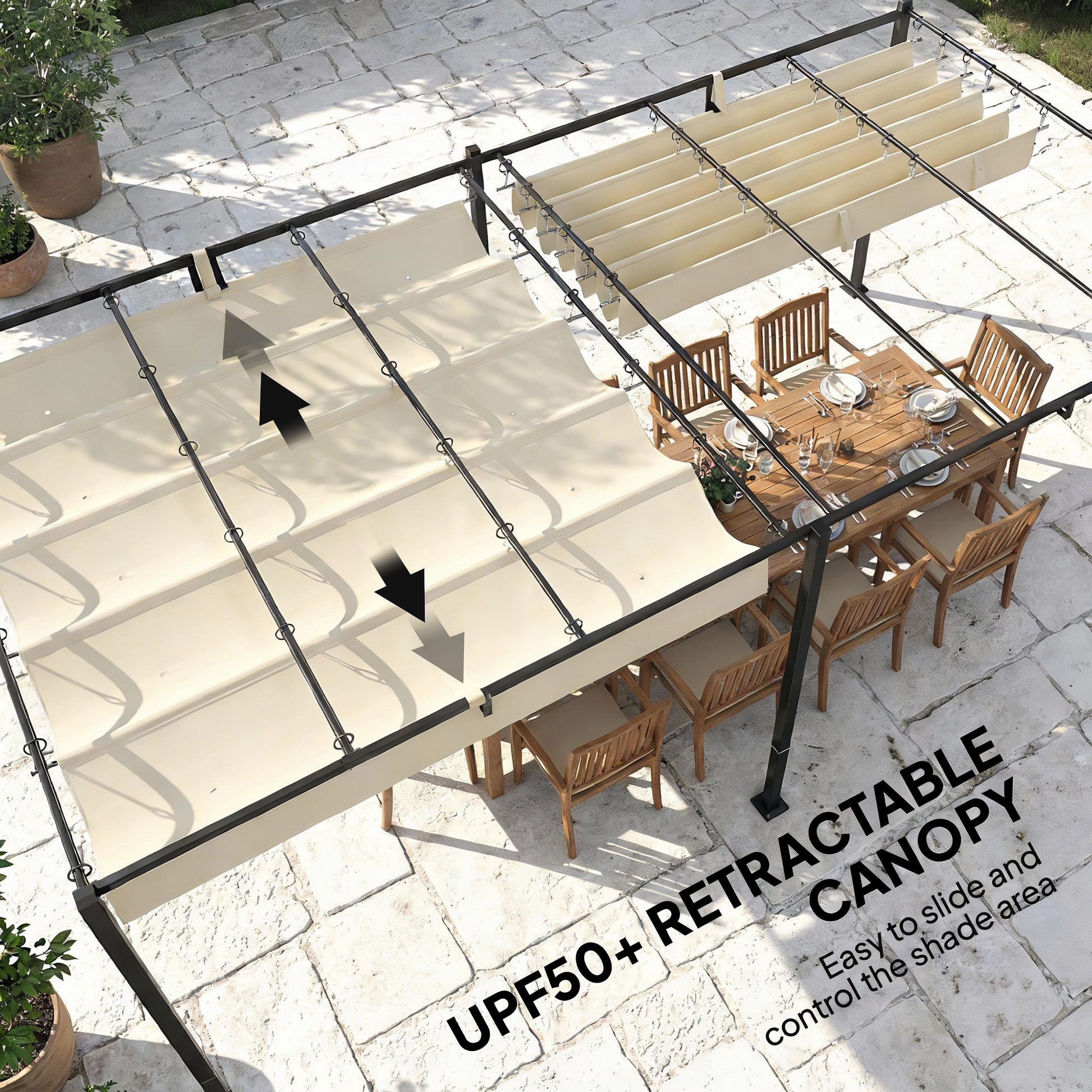 19' x 10' Pergola with Retractable UV50+ Canopy - Cream-DECOROLALA