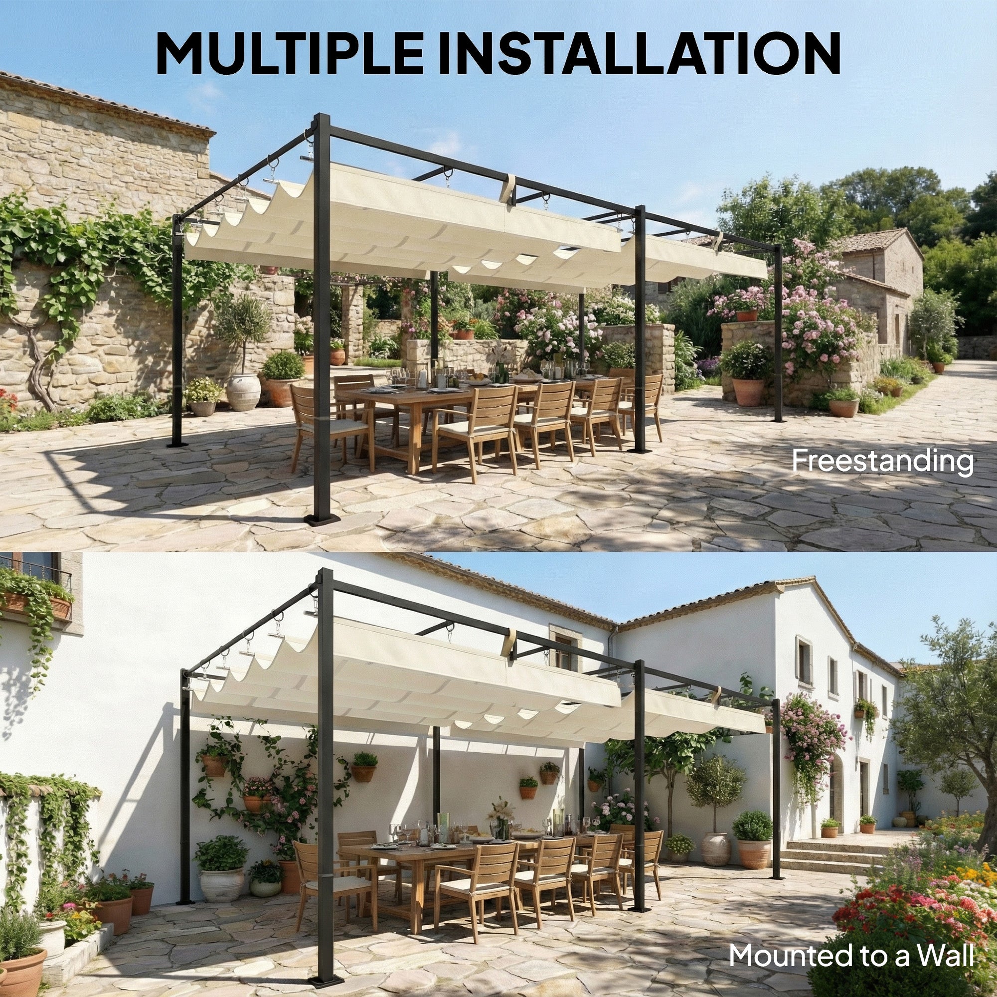 19' x 10' Pergola with Retractable UV50+ Canopy - Cream-DECOROLALA