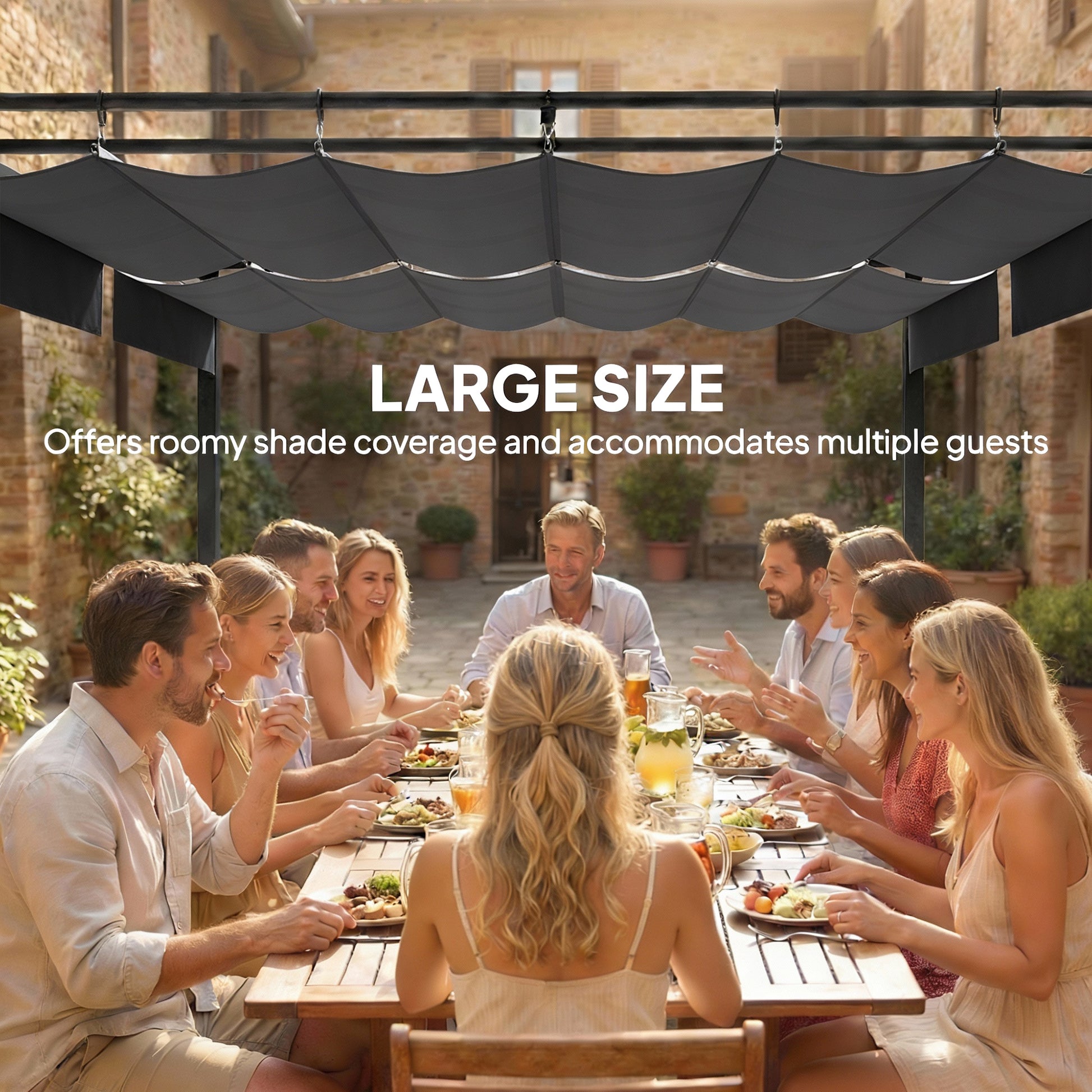 19' x 10' Pergola with Retractable UV50+ Canopy - Dark Grey-DECOROLALA